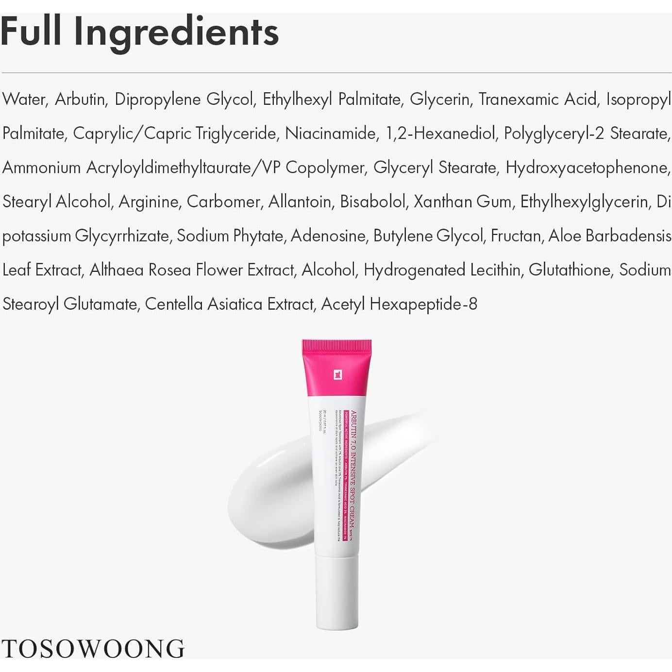 Crema Intensiva para Manchas Tosowoong 20ml - 7% Arbutina