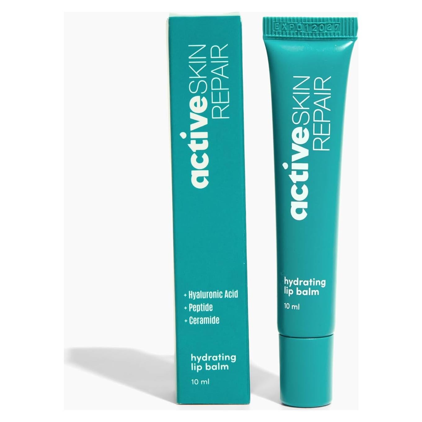 Active Skin Repair Hydrating Lip Balm for Dry Lips, EWG Certified Long-Lasting Moisturizing Lip Balm with Hyaluronic Acid, Peptides, and Ceramides, 10 ml.