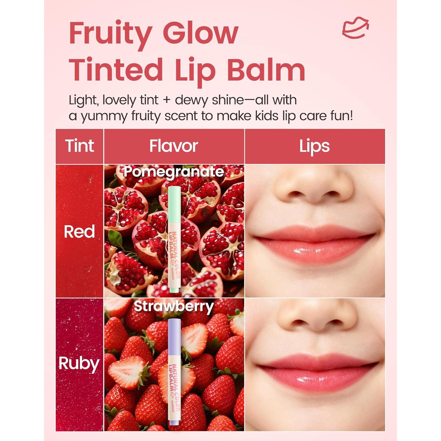 Bálsamo Labial Tinte RUNBEN para Niños, Hidratante Sabor Fresa