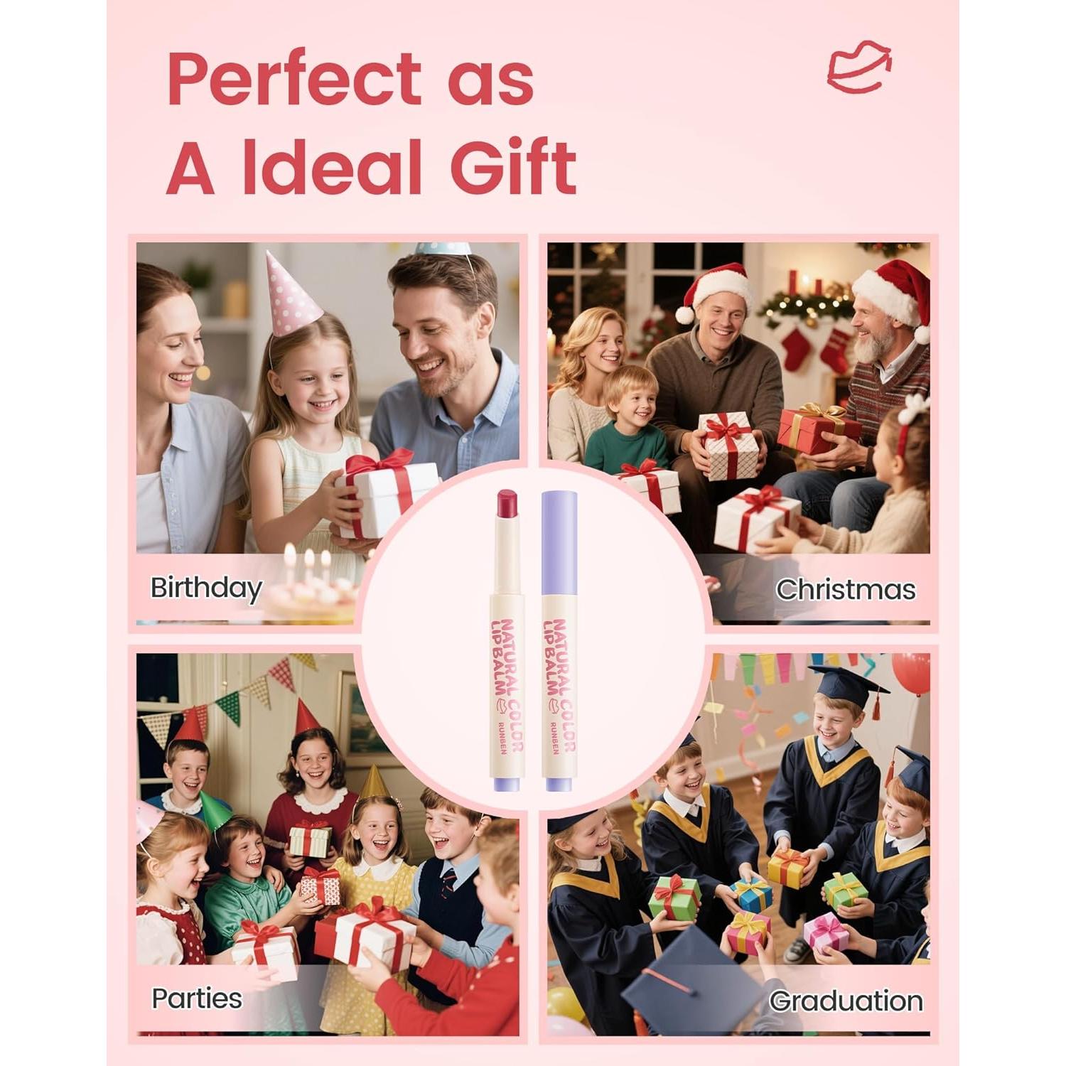 Bálsamo Labial Tinte RUNBEN para Niños, Hidratante Sabor Fresa