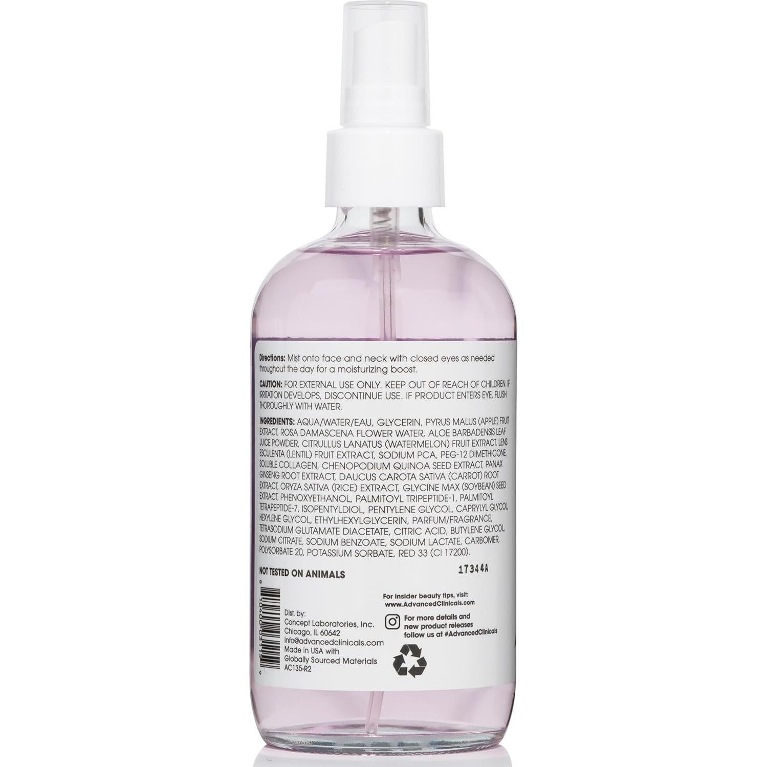 Tónico Facial Advanced Clinicals Colágeno y Agua de Rosa 236 ml