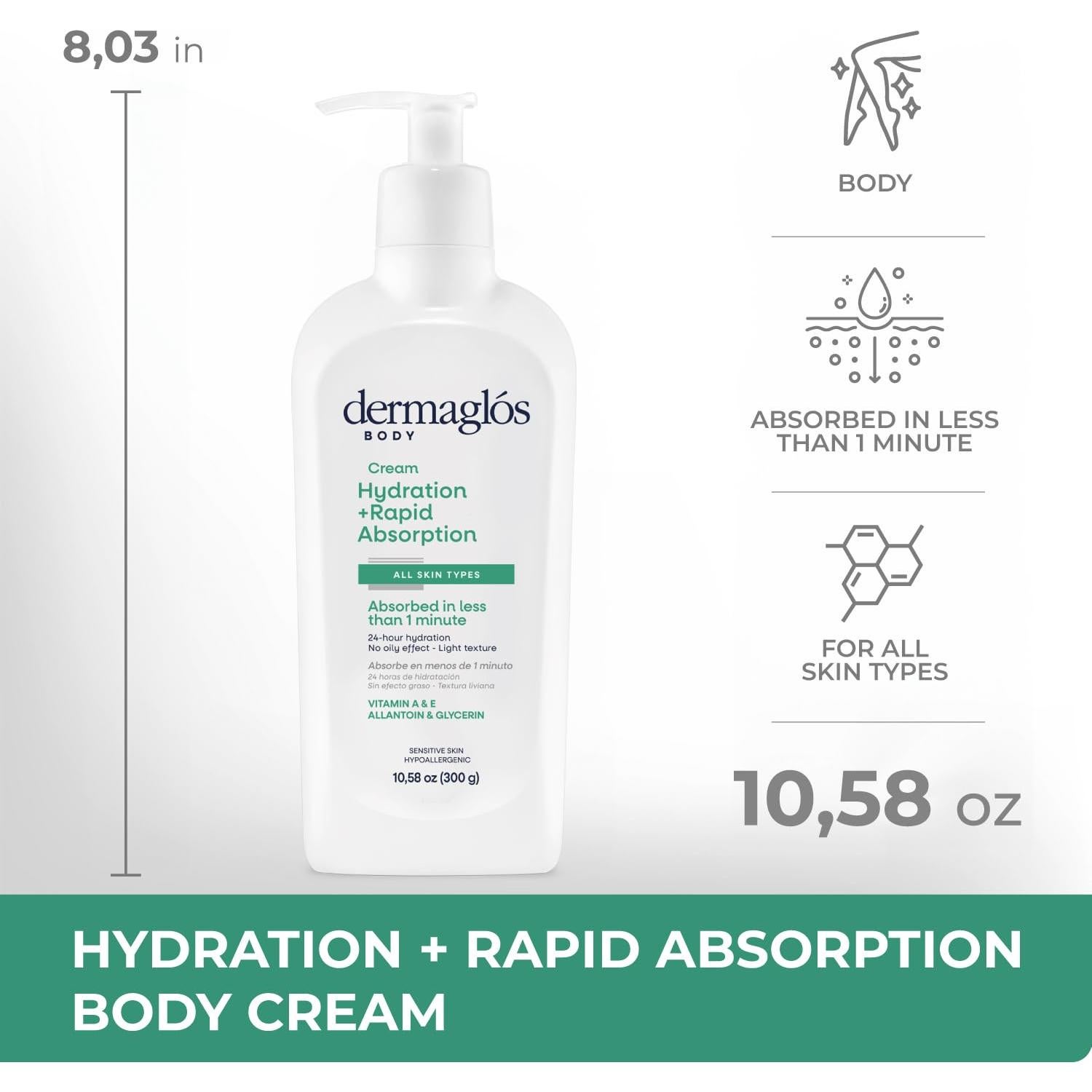Crema Hidratante Corporal Dermaglós 300 g | 24 Horas Hidratación
