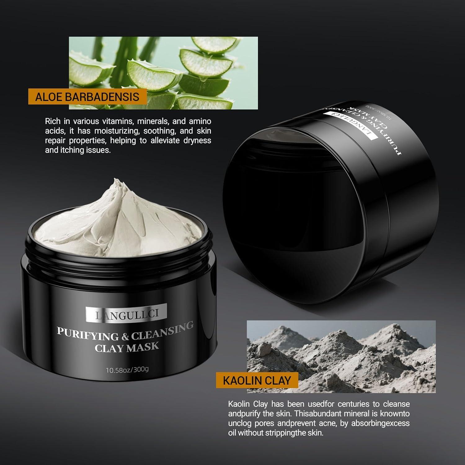 Mascarilla Facial de Arcilla Kaolin LANGULLCI 298g - Control de Aceite y Puntos Negros