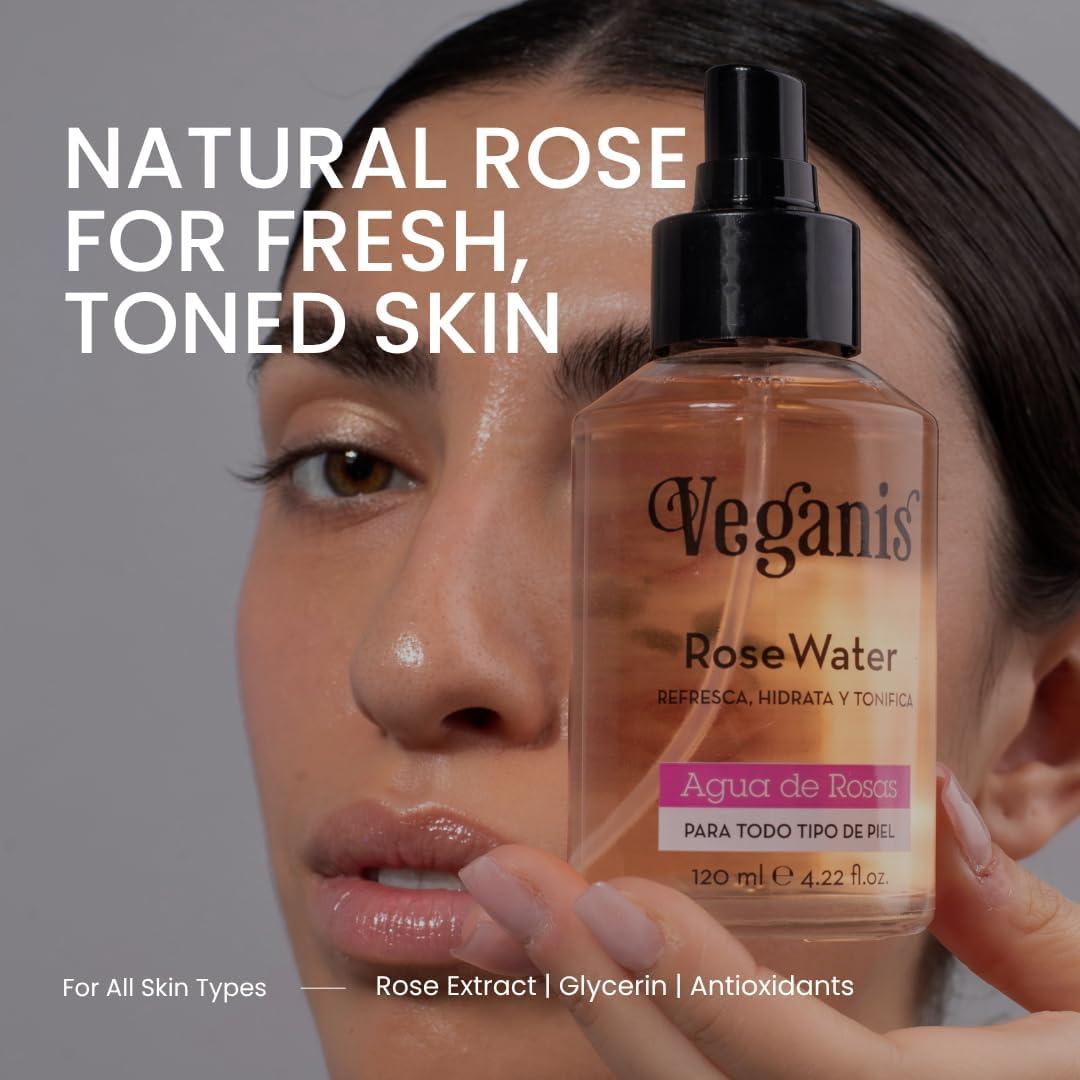 Tónico Hidratante de Agua de Rosa VEGANIS 124 ml - Vegano, Libre de Alcohol