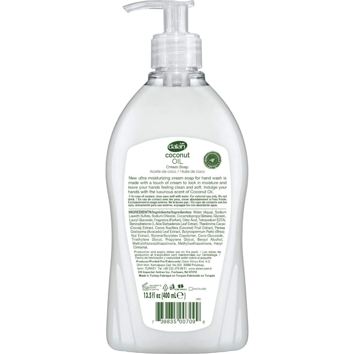 Crema Jabón Líquido Dalan 400 mL x 3 Aceite de Coco Hidratante