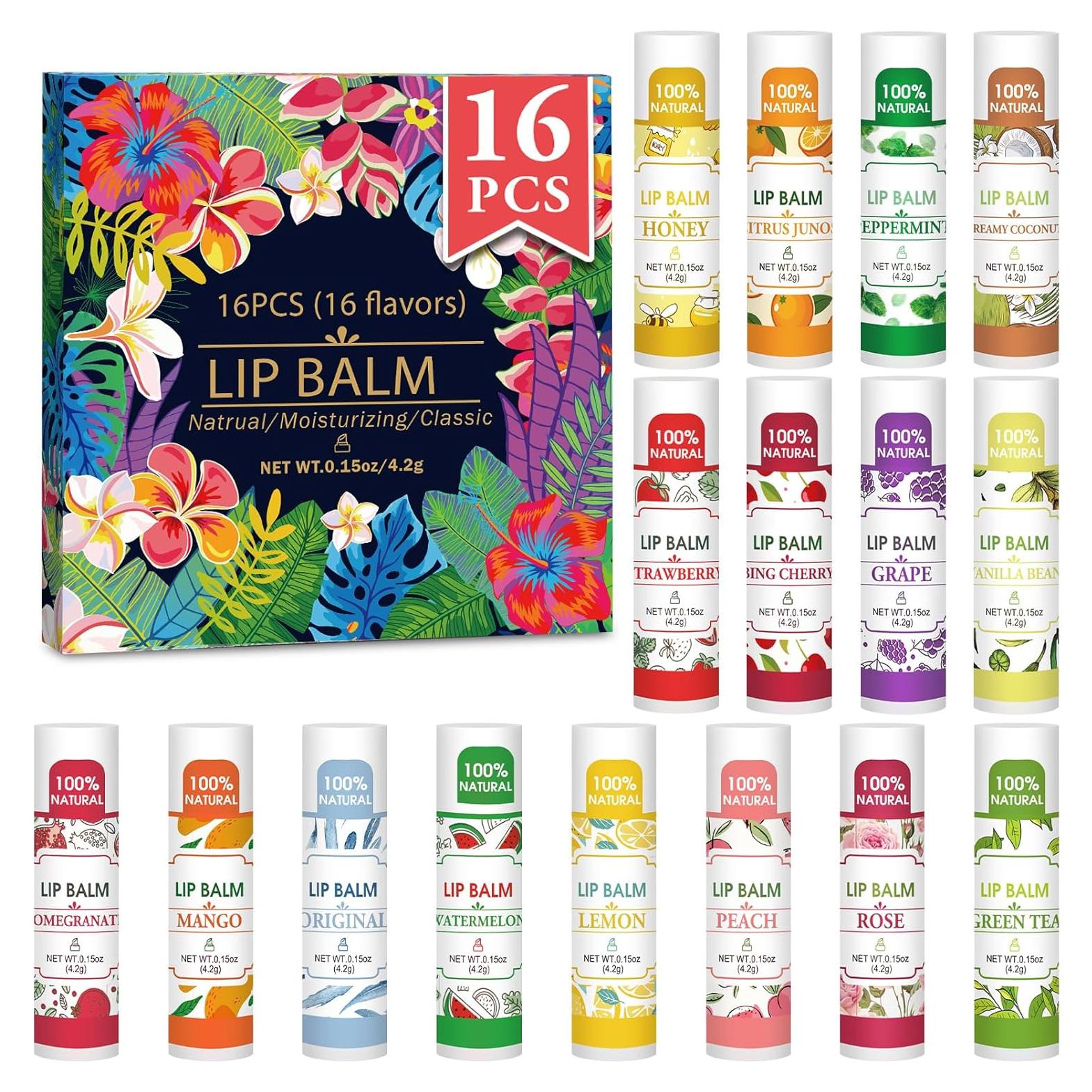 Paquete de 16 Bálsamos Labiales Naturales VISRIE - Hidratantes con Vitamina E y Aceite de Coco