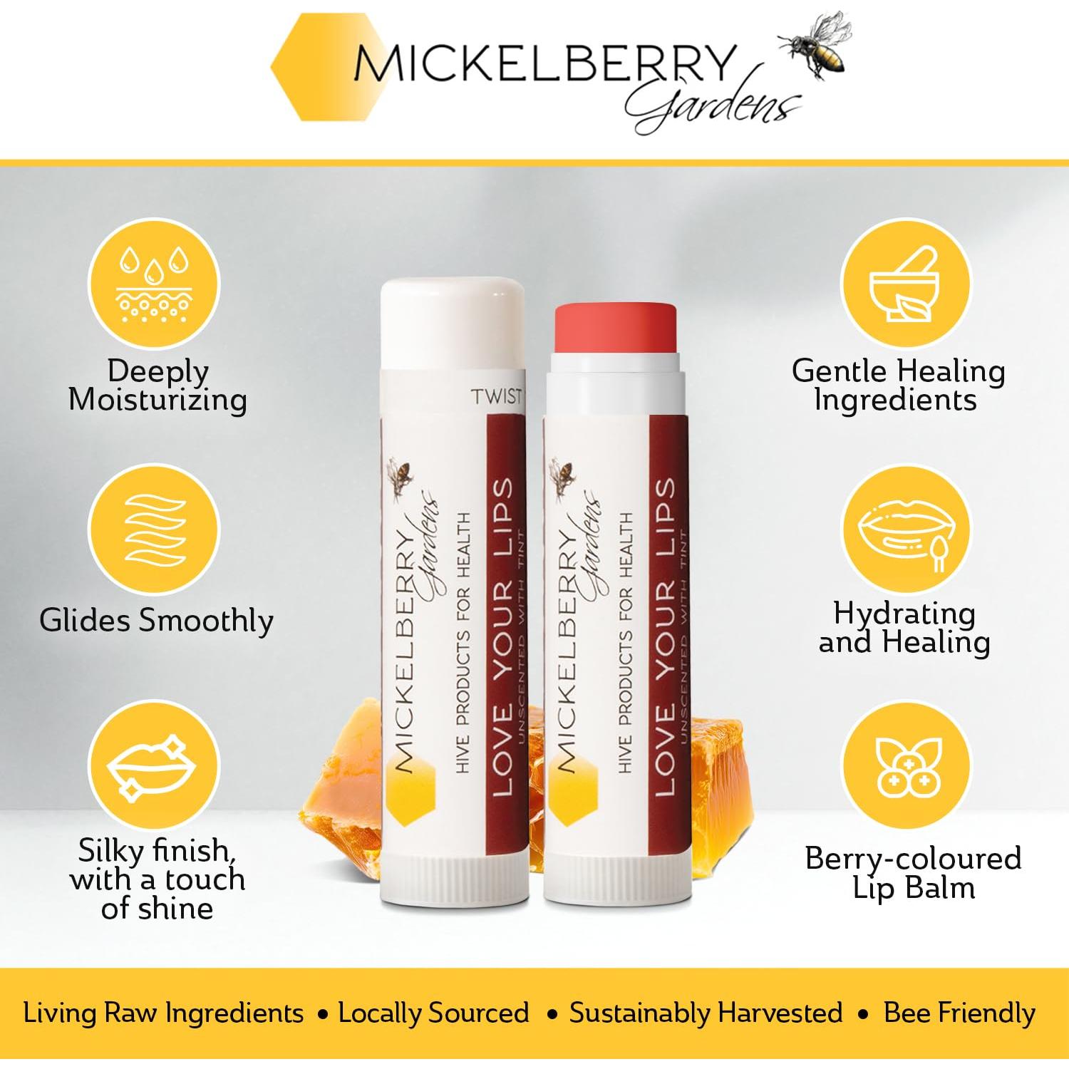 Bálsamo Labial Orgánico Mickelberry Gardens - Hidratante y Sanador (Paquete de 2, Tinte)