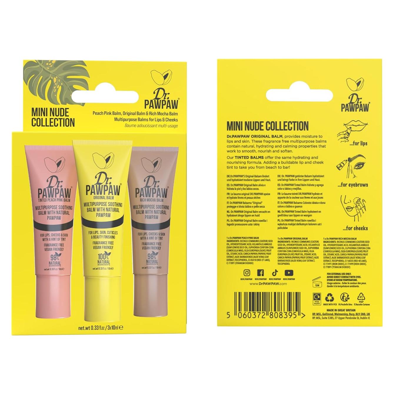 Set de Balsamos Labiales Hidratantes Dr. PawPaw - Mini Nude - 3 Piezas