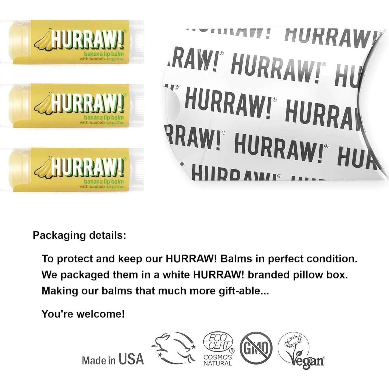 Bálsamo Labial Orgánico Hurraw! de Plátano - Paquete de 3