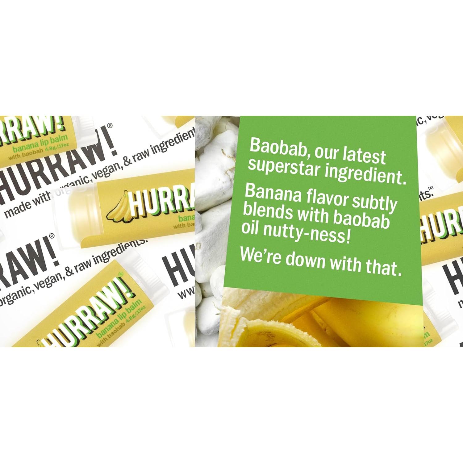 Bálsamo Labial Orgánico Hurraw! de Plátano - Paquete de 3