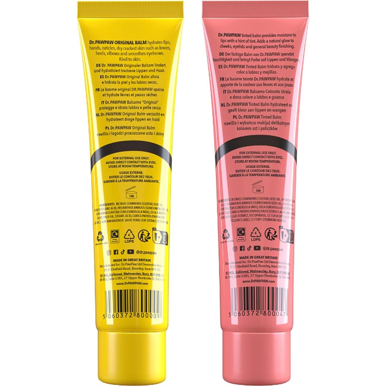Conjunto de Bálsamos Labiales Dr. PawPaw - Hidratante y Calmante - 2 Piezas