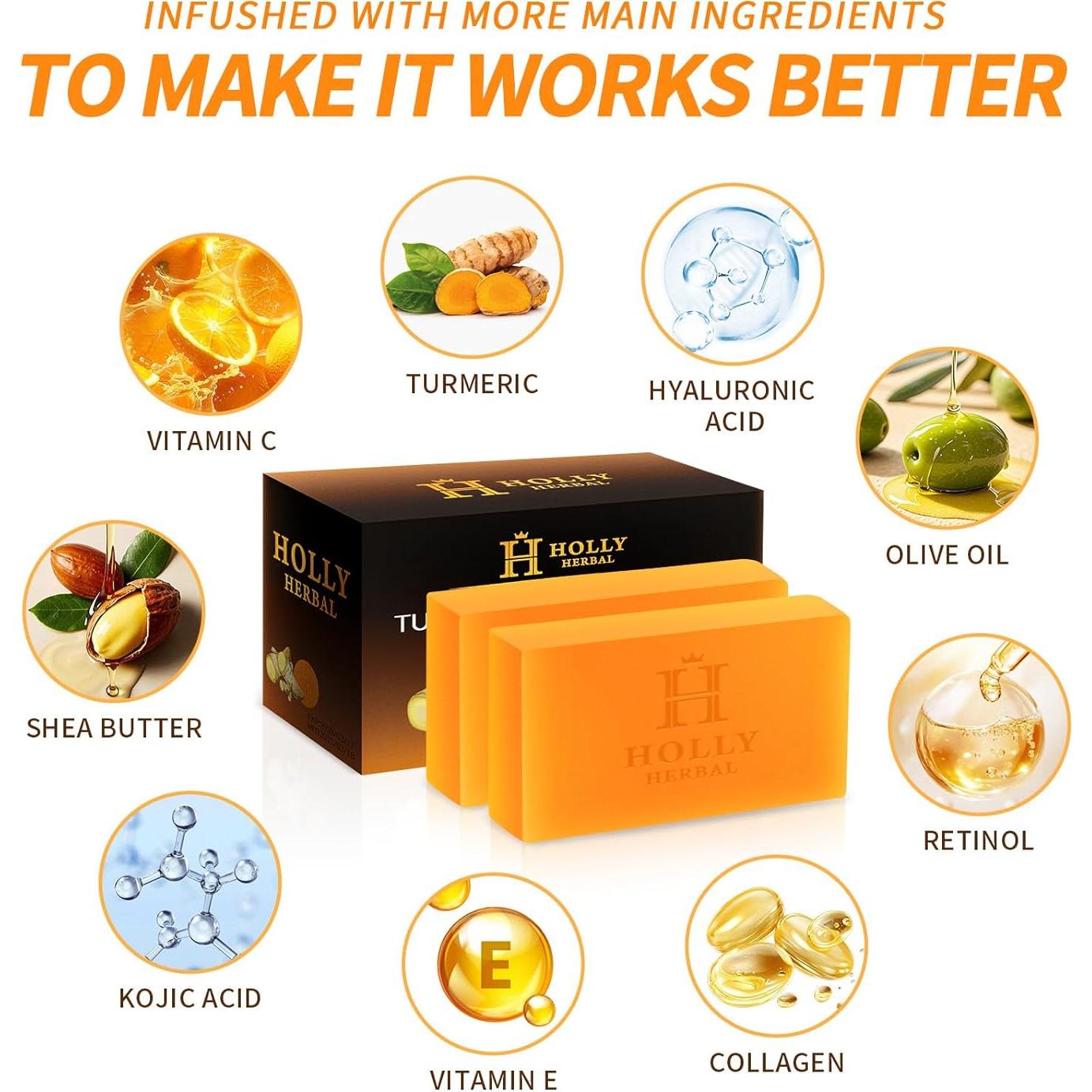 Jabón de Cúrcuma HOLLY HERBAL 2 Pack 218g Eliminador de Manchas