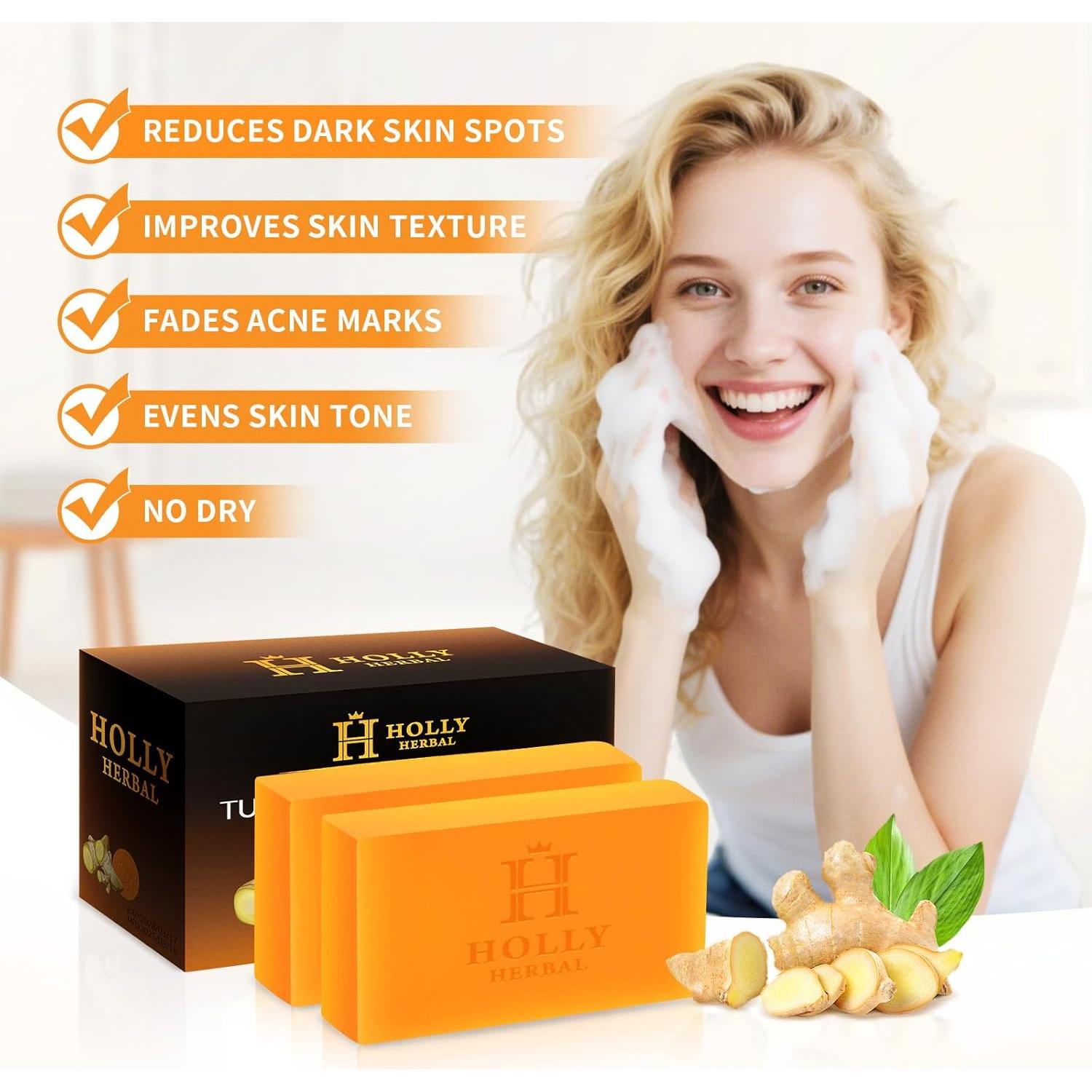 Jabón de Cúrcuma HOLLY HERBAL 2 Pack 218g Eliminador de Manchas