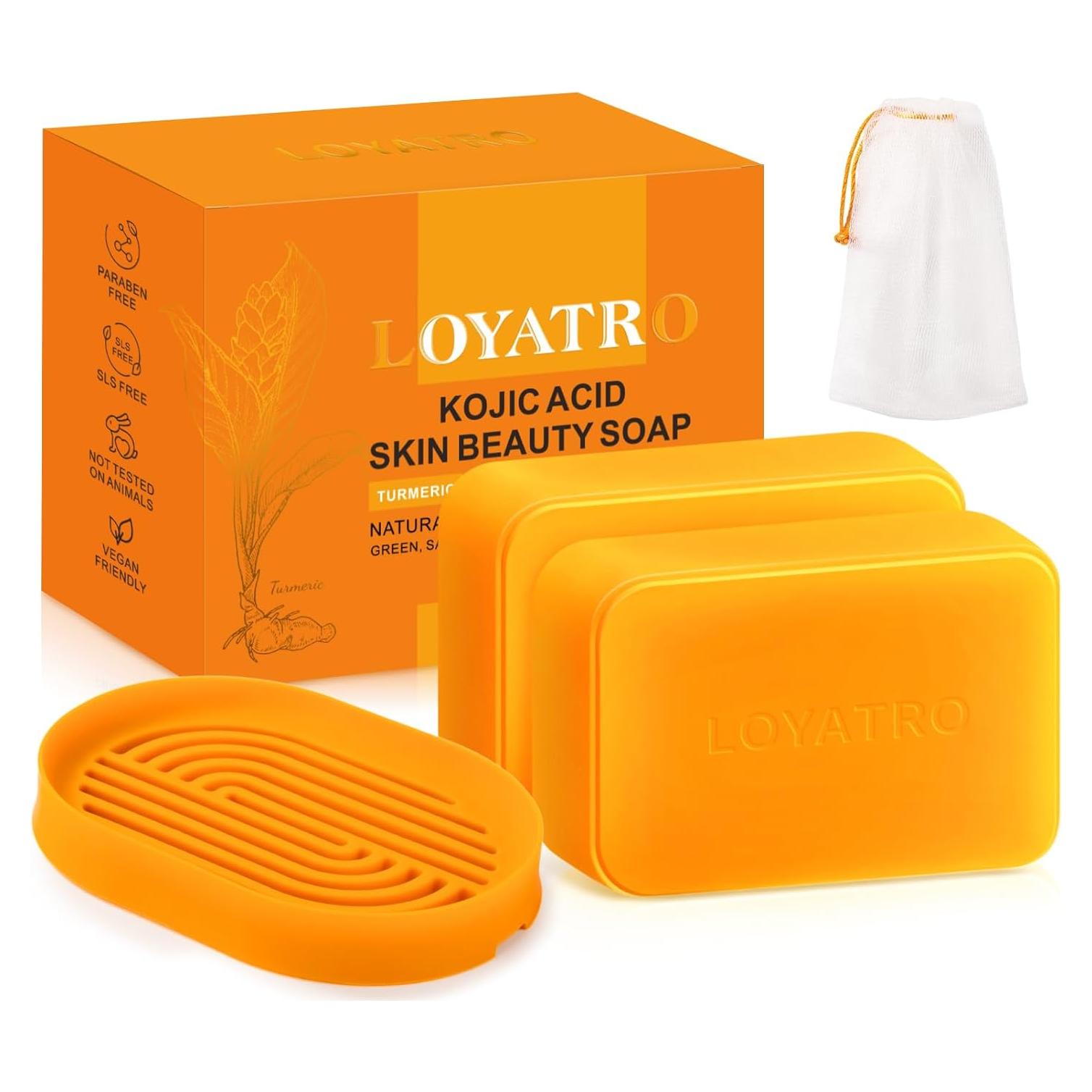 Jabón Ácido Kójico y Cúrcuma 2Pack con Plato - Piel Sensible