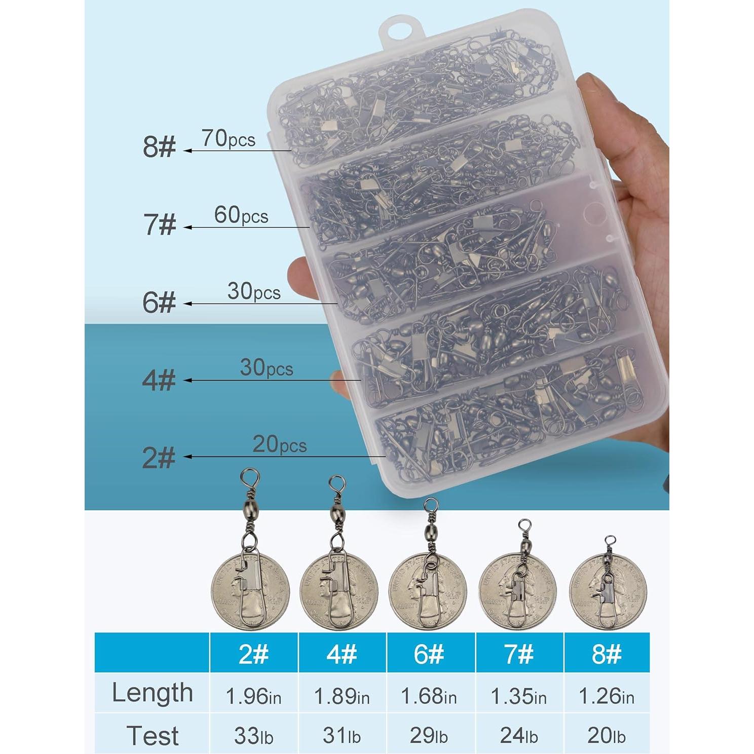 Ganchos de Pesca Beoccudo 210pcs Mosquetón Acero Inoxidable