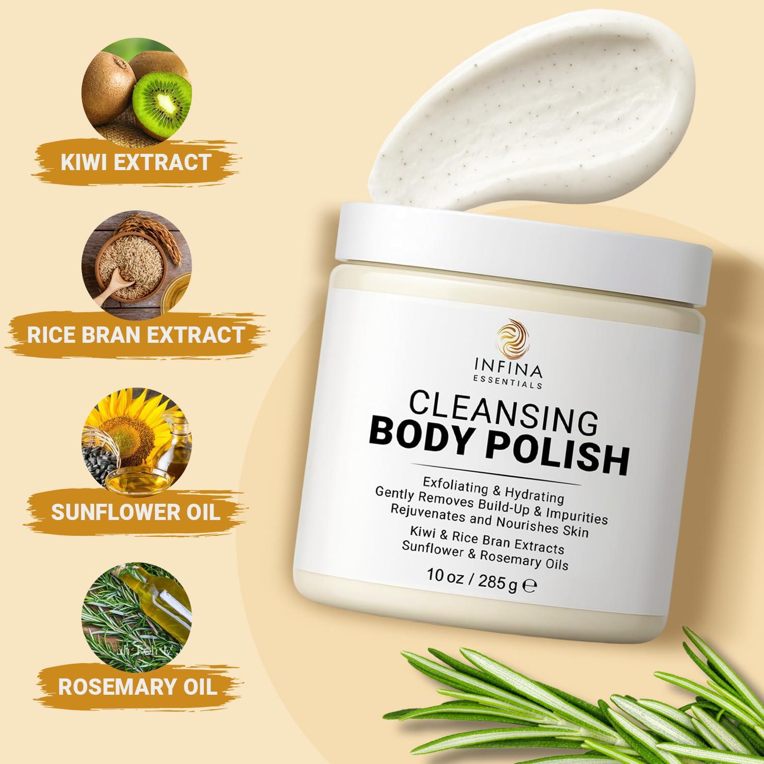 Exfoliante Corporal Hidratante INFINA ESSENTIALS 283.5 g - Kiwi y Salvado de Arroz