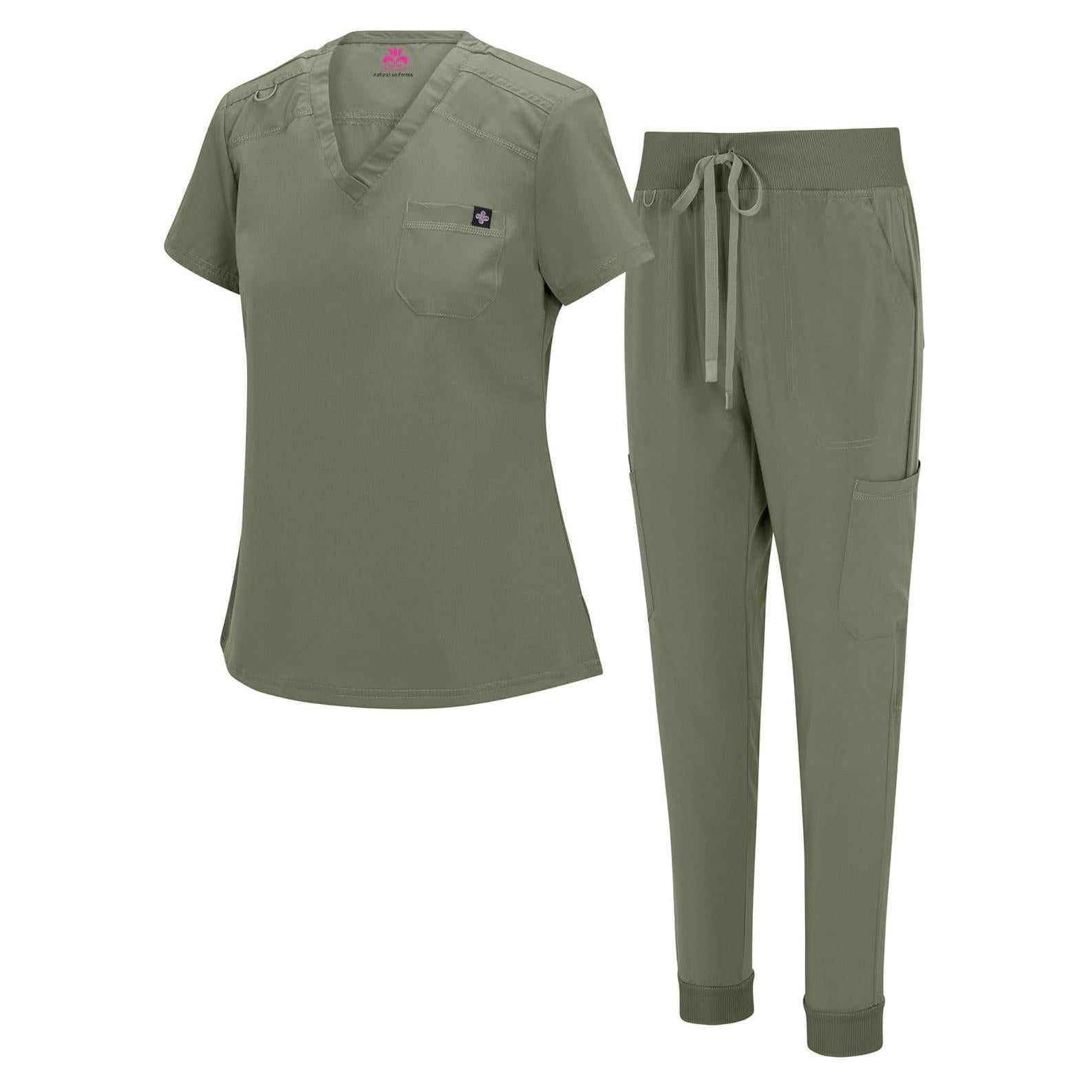 Conjunto de Scrubs Jogger para Mujeres Uniformes Naturales - Top Tuck-In
