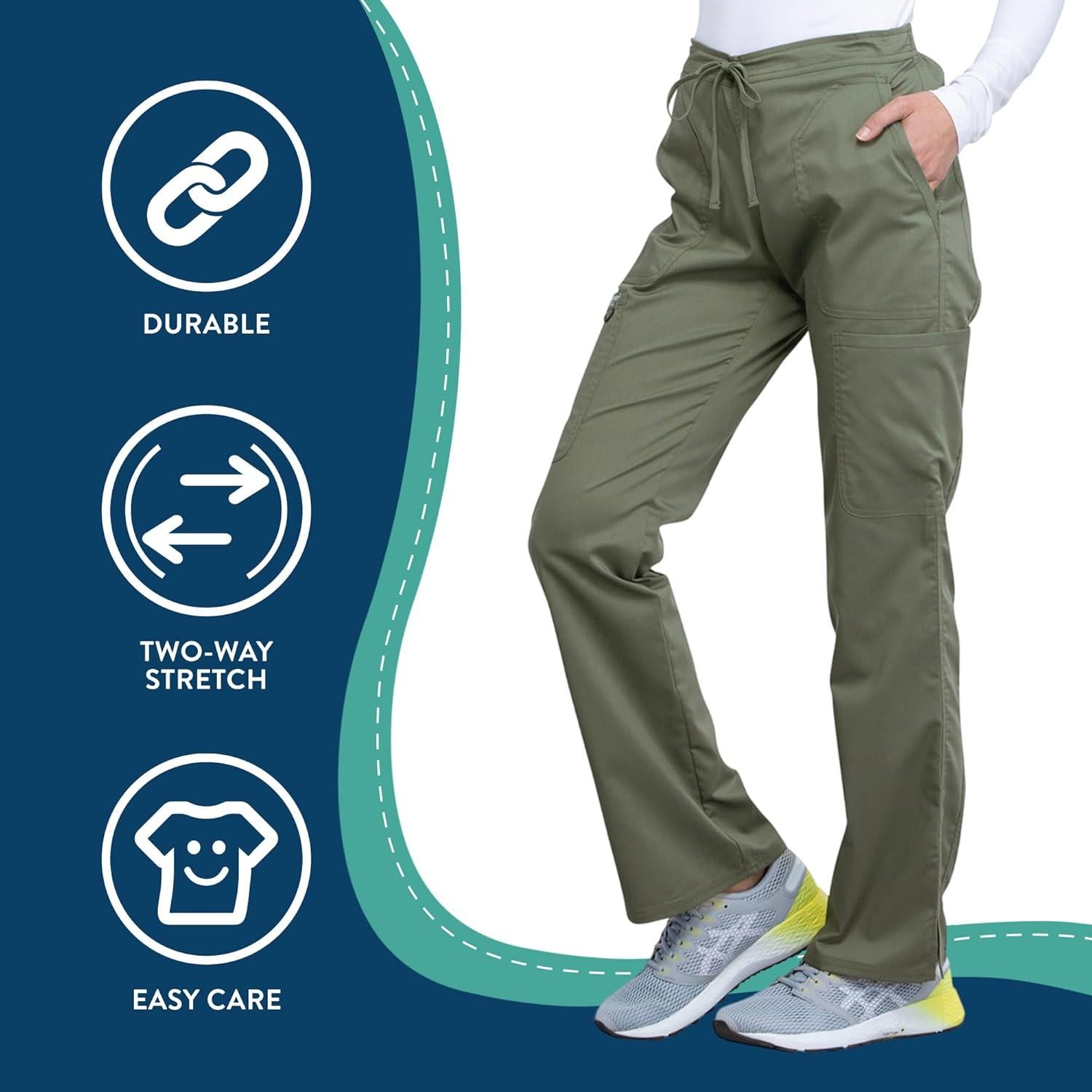 Pantalones Scrub Cherokee WW120 para Mujeres - Cintura Media, 5 Bolsillos, Tela Suave