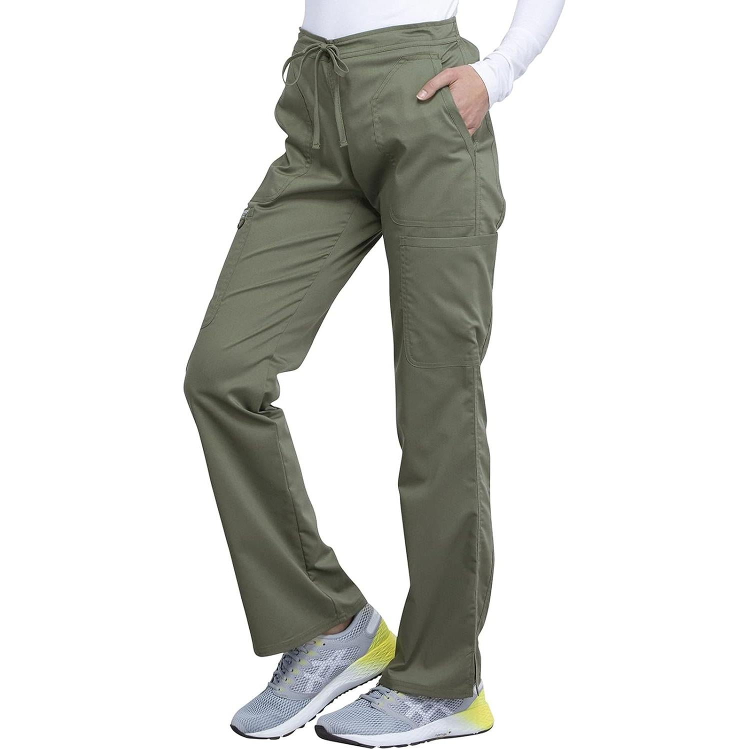 Pantalones Scrub Cherokee WW120 para Mujeres - Cintura Media, 5 Bolsillos, Tela Suave
