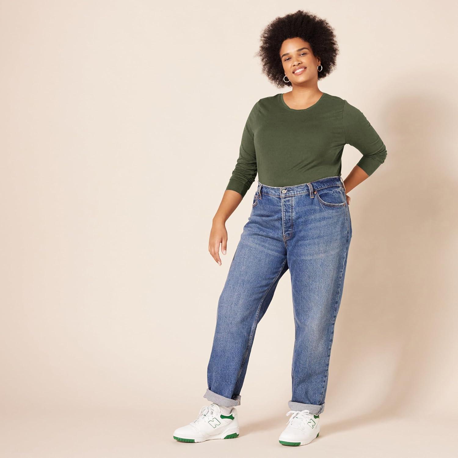 Camiseta de Manga Larga Amazon Essentials Mujeres Oliva X-Pequeña