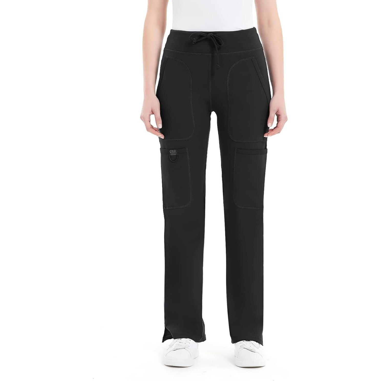 Pantalones de Scrub de Yoga QBK para Mujeres - Cintura Media, Negro, X-Pequeño