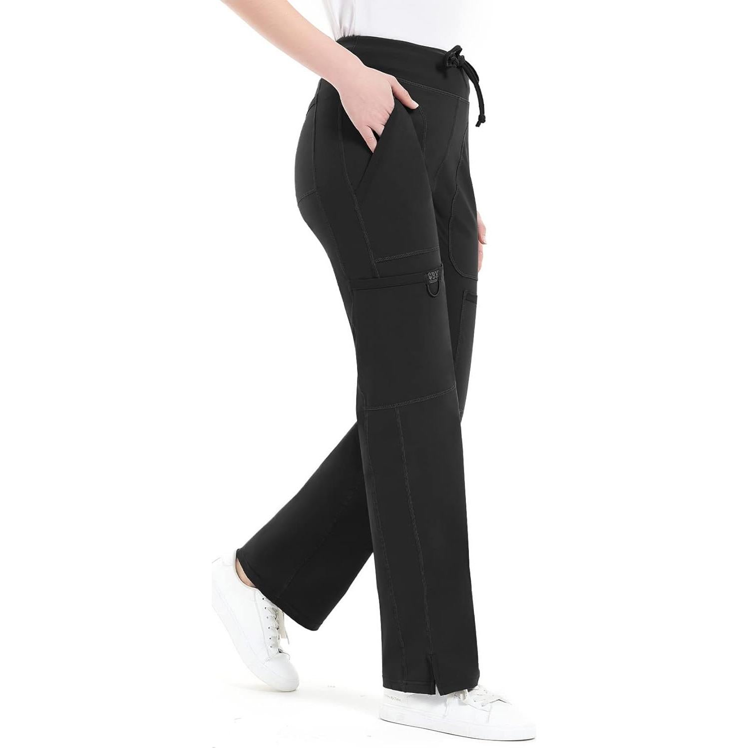 Pantalones de Scrub de Yoga QBK para Mujeres - Cintura Media, Negro, X-Pequeño