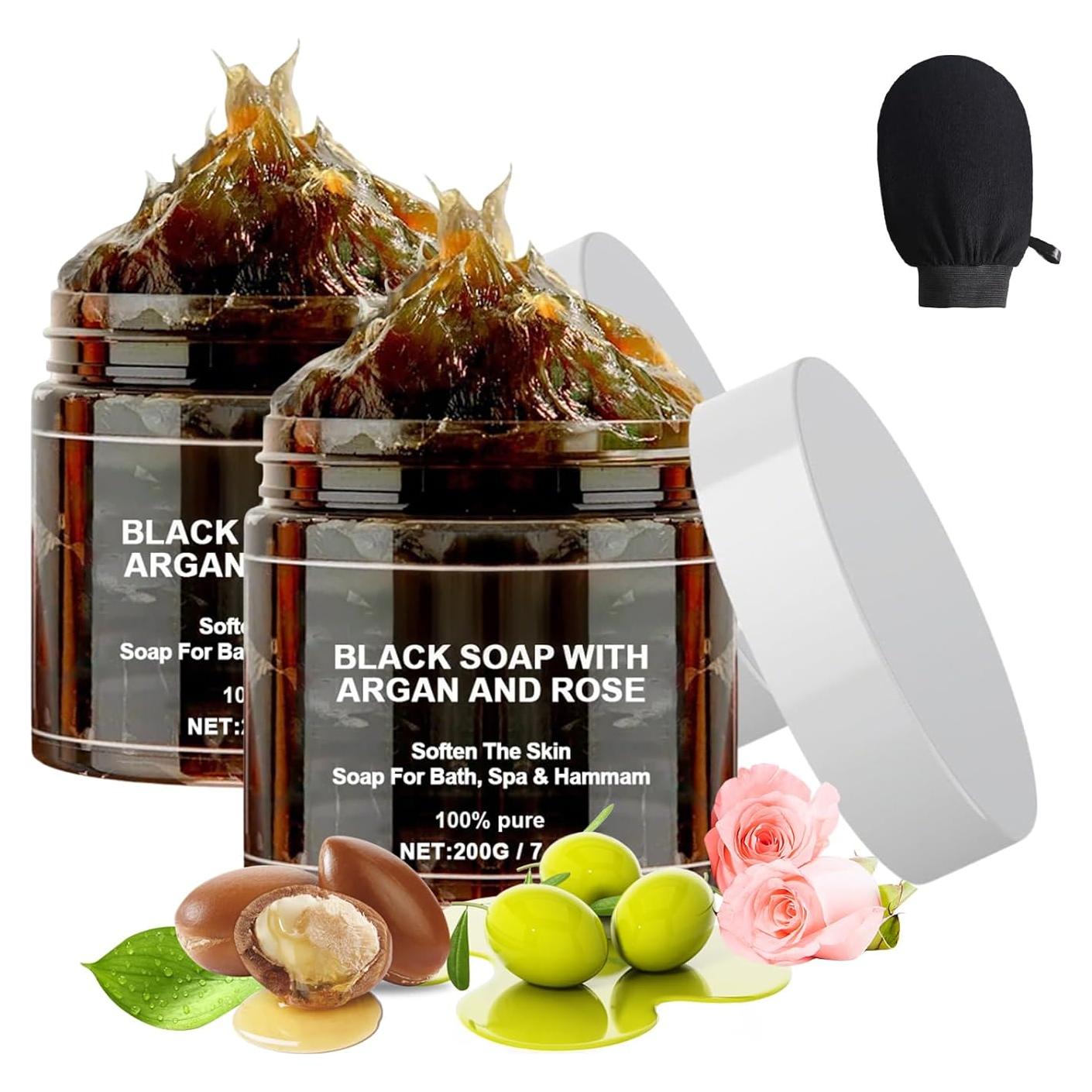 Jabón Negro Exfoliante Pricyru con Argán y Rosa 200g - Pack de 2