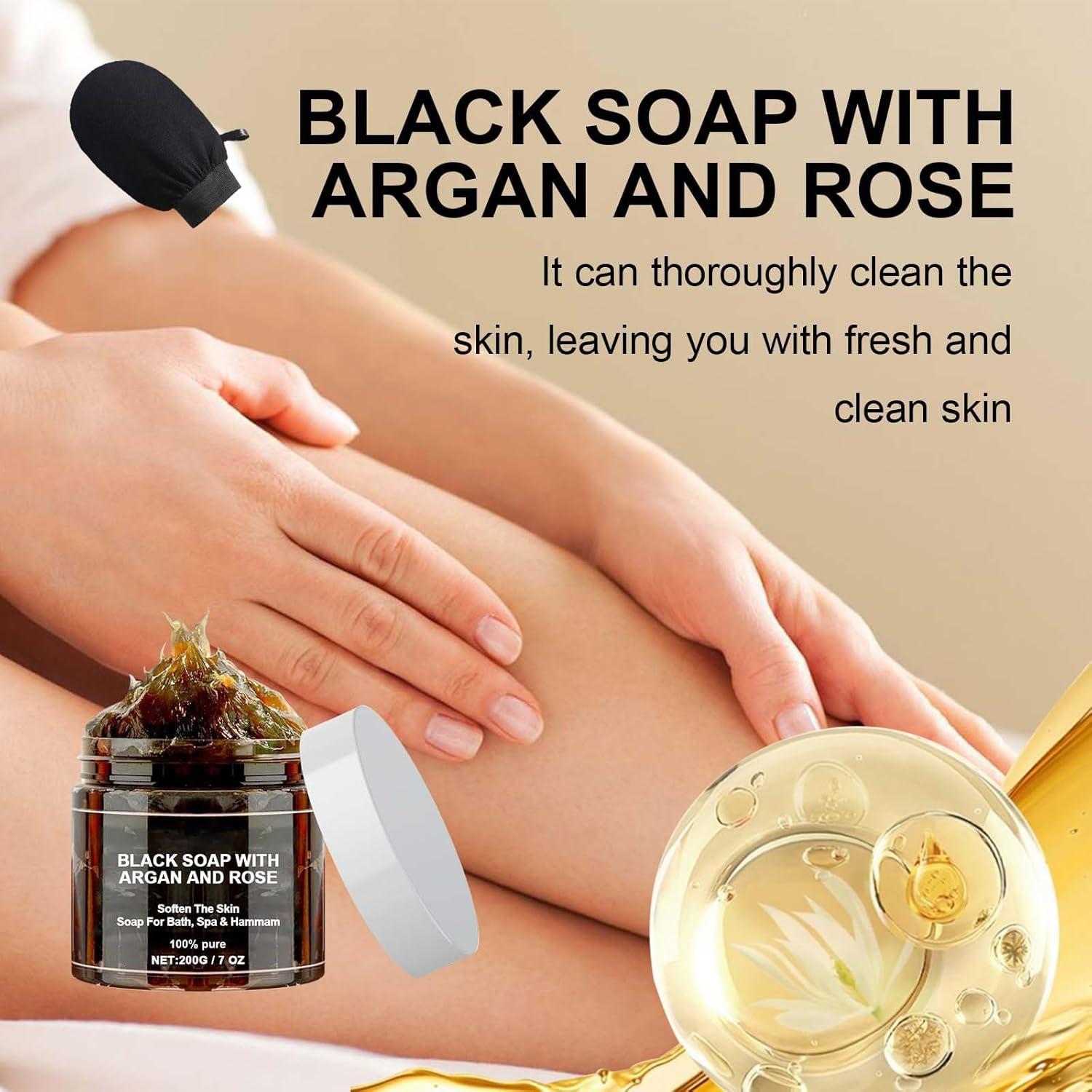 Jabón Negro Exfoliante Pricyru con Argán y Rosa 200g - Pack de 2