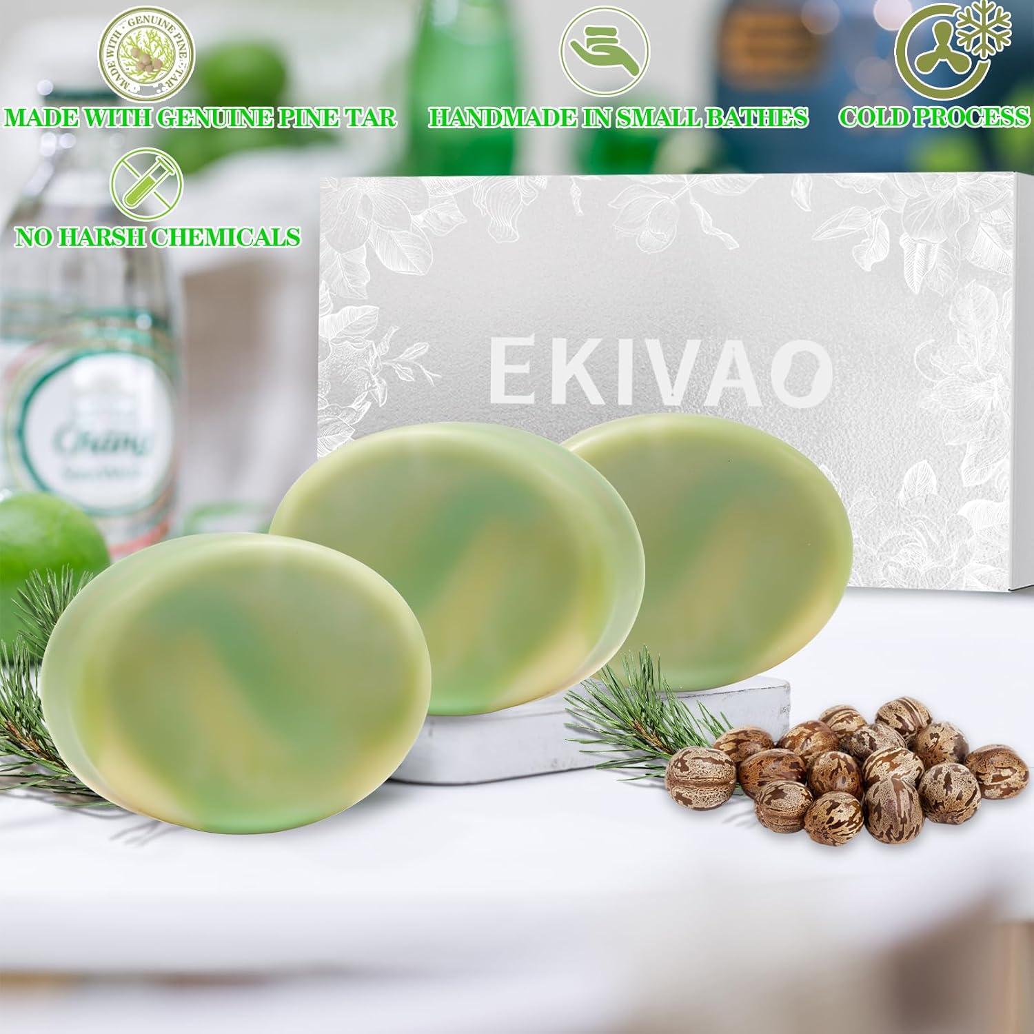 Jabón de Alquitrán de Pino EKIVAO 3Pack Natural para Hombres