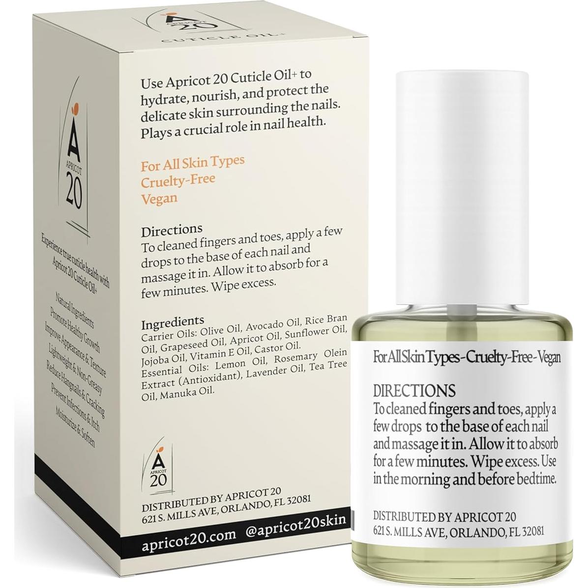 Aceite para Cutículas Apricot20, Vegano 9.76 ml, Hidratante Natural
