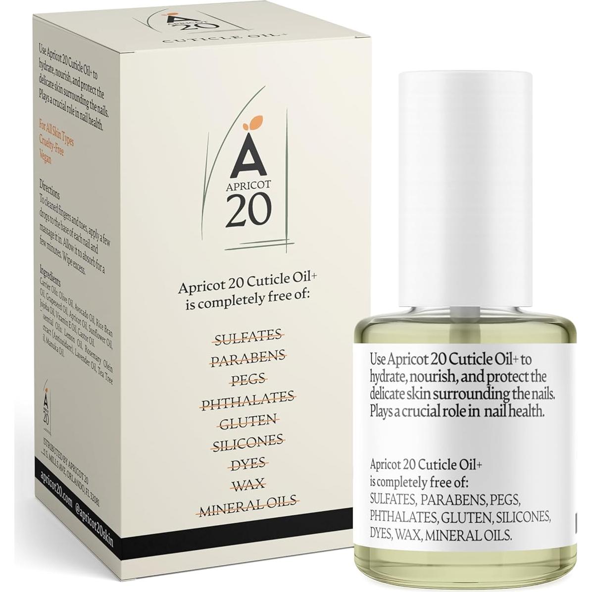 Aceite para Cutículas Apricot20, Vegano 9.76 ml, Hidratante Natural