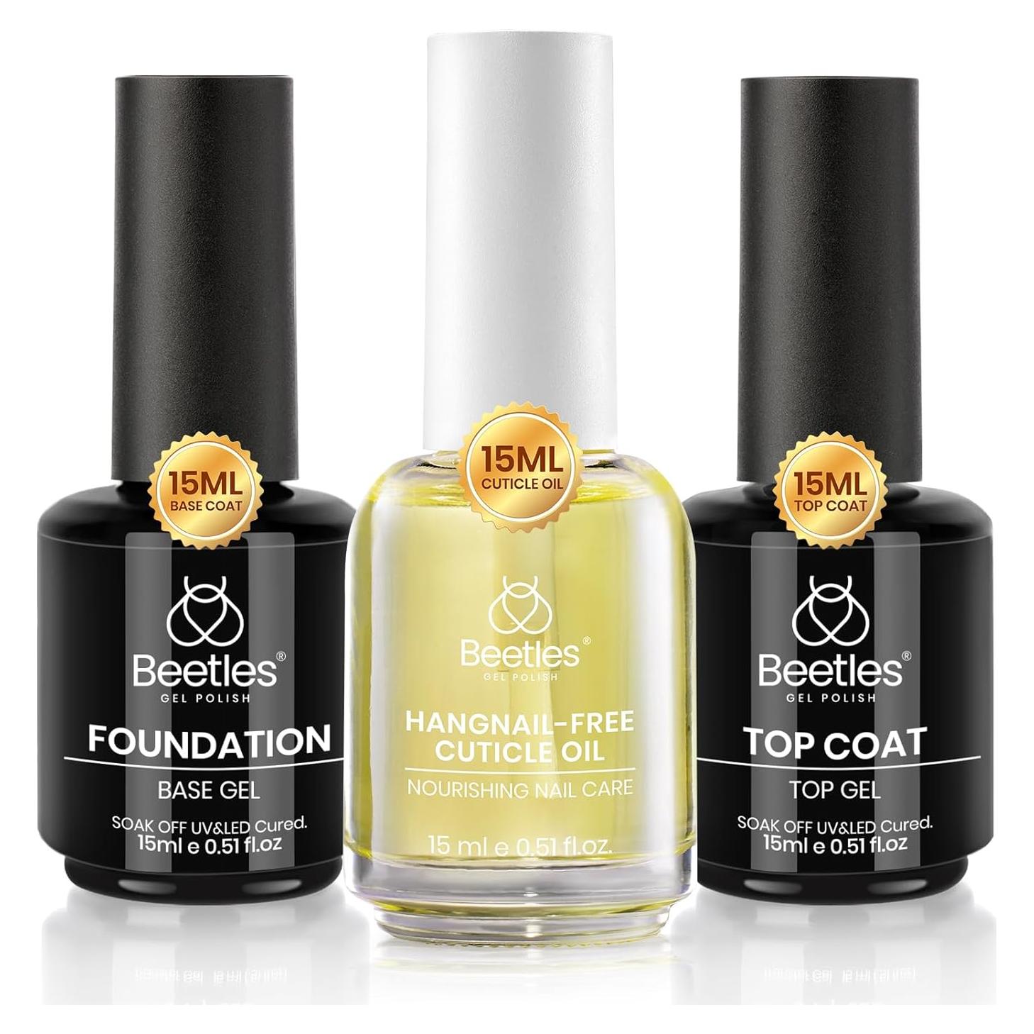 Kit de Gel Base y Top Coat Beetles 3Pcs 15ml Cuidado Uñas