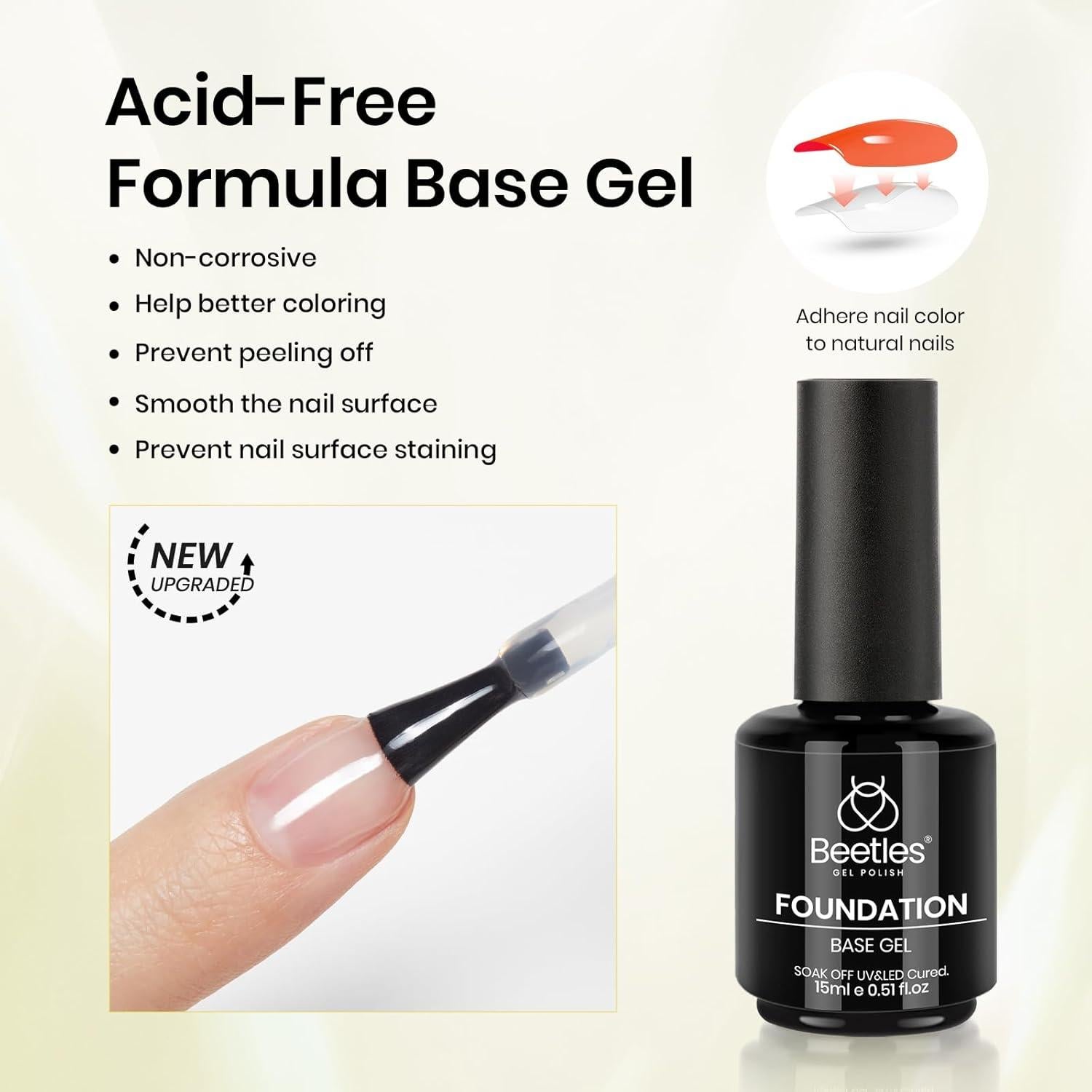 Kit de Gel Base y Top Coat Beetles 3Pcs 15ml Cuidado Uñas