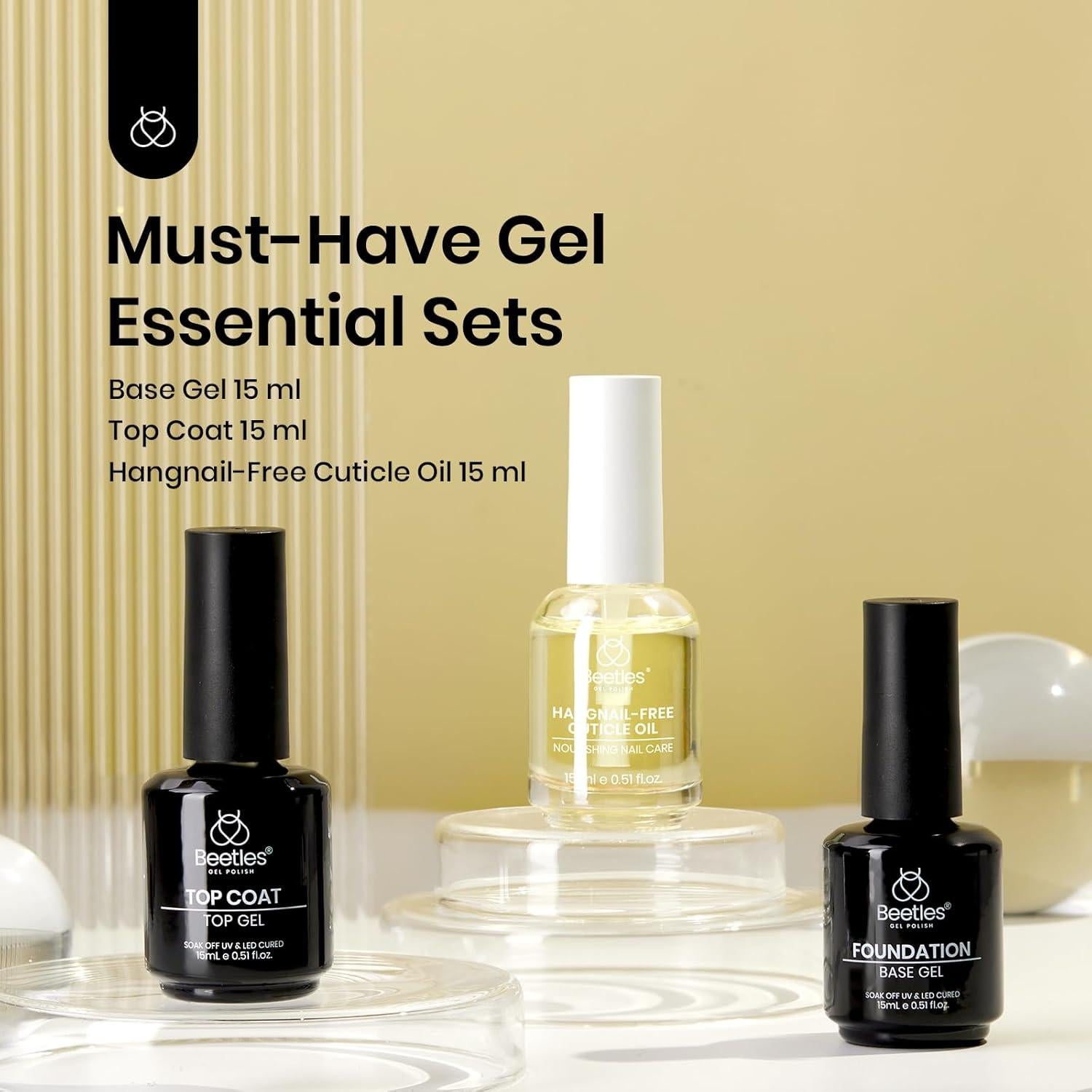 Kit de Gel Base y Top Coat Beetles 3Pcs 15ml Cuidado Uñas