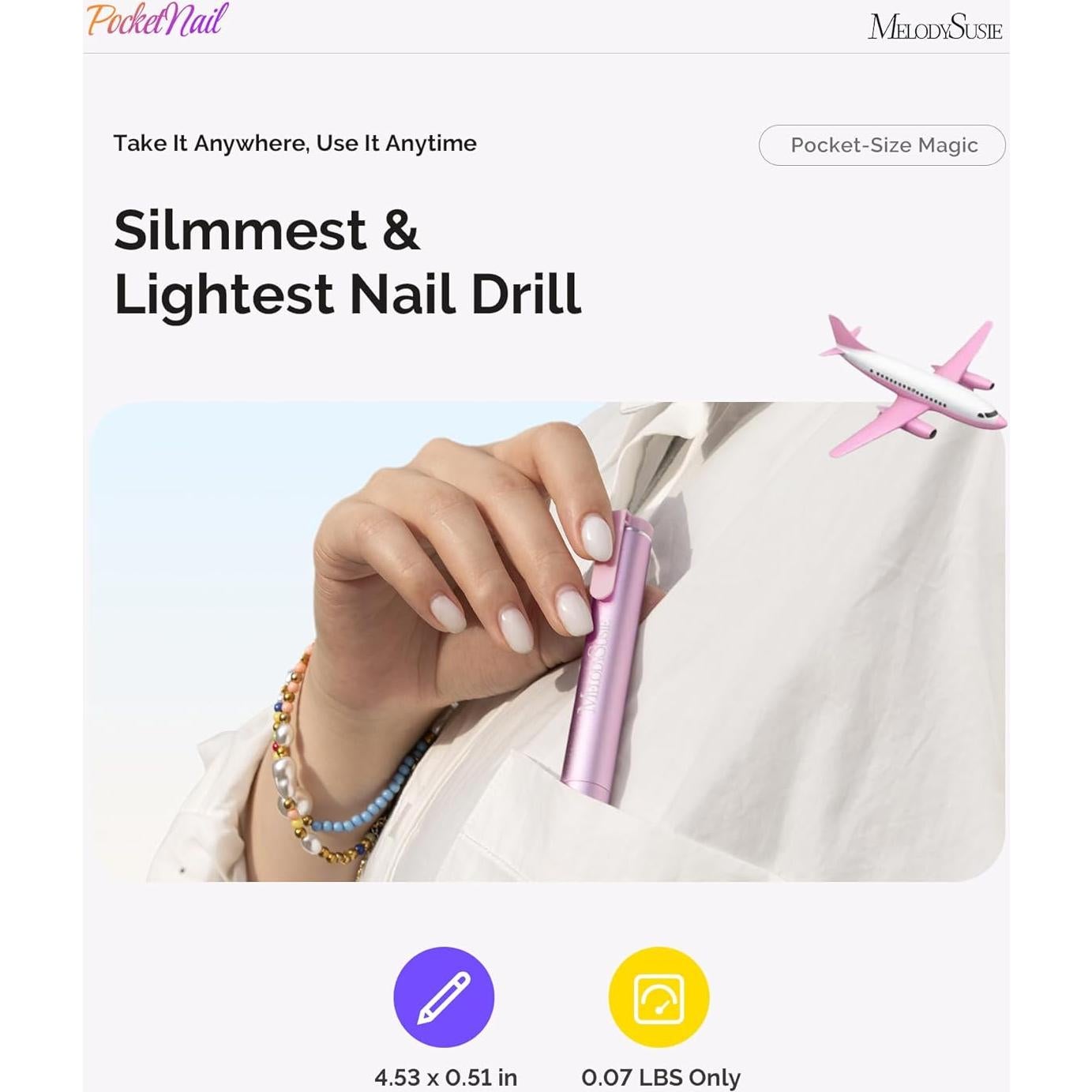 Taladro de Uñas Portátil MelodySusie PC100G Oro Rosa con Aceite