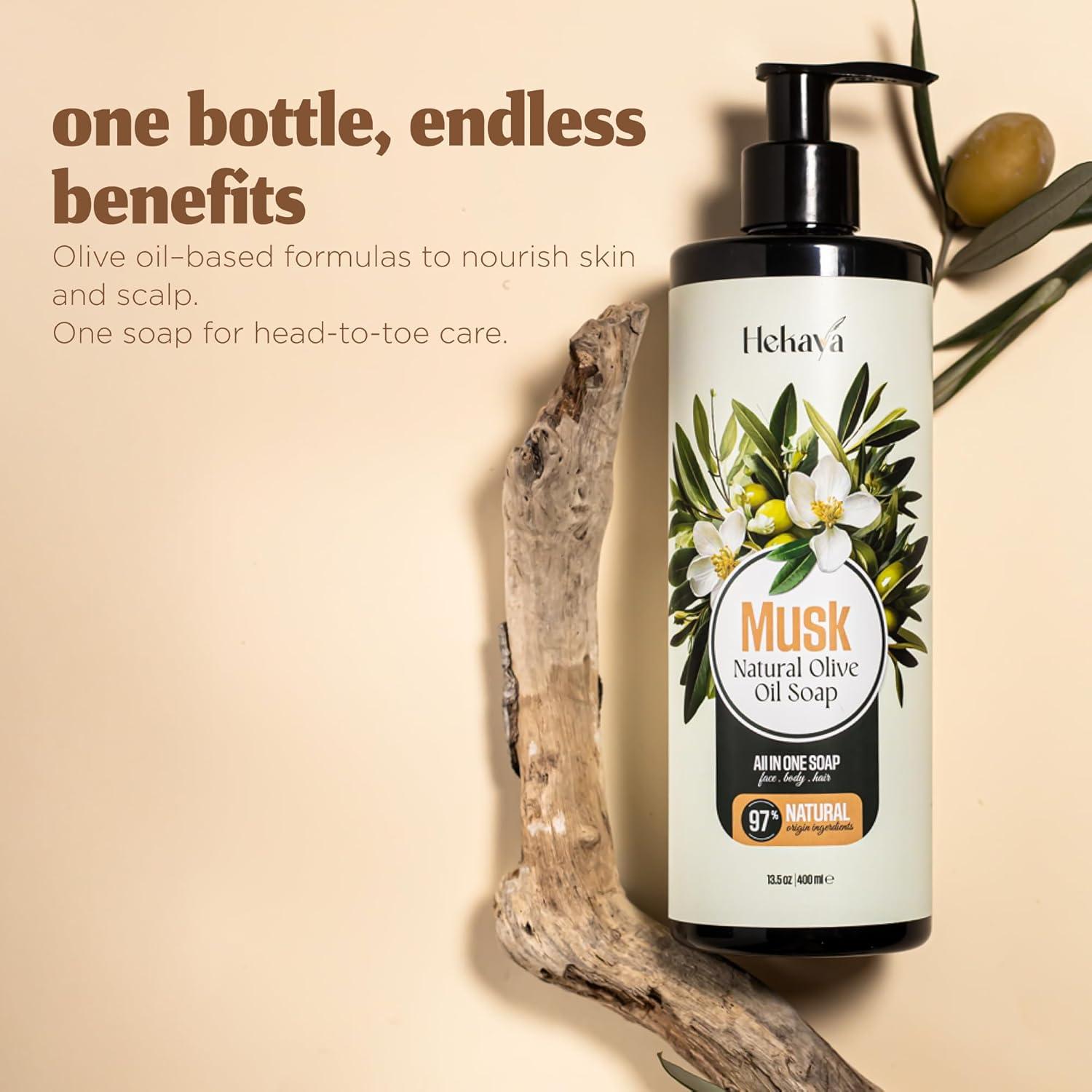 Jabón Líquido Natural Hekaya 400ml - Aceite de Oliva y Almizcle