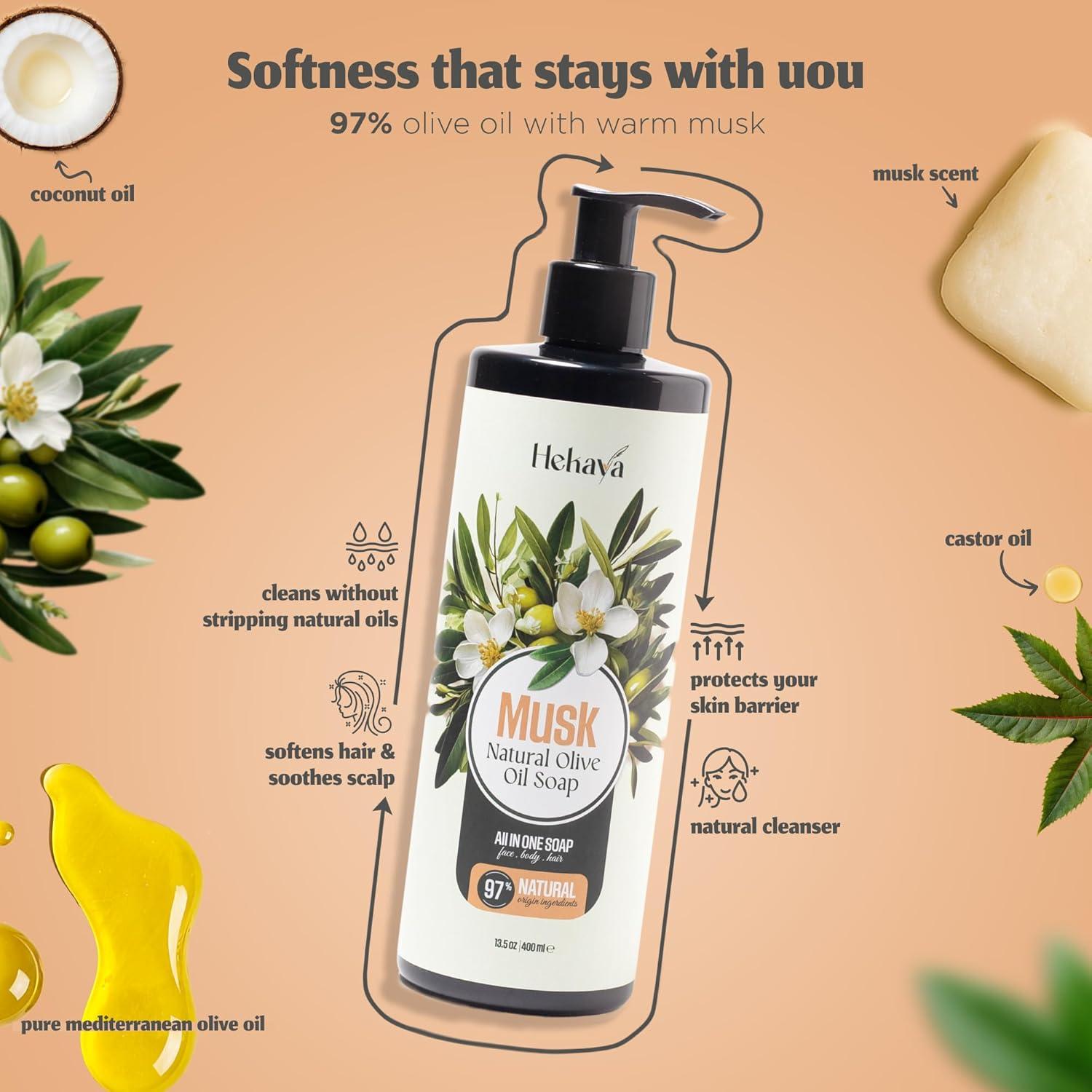 Jabón Líquido Natural Hekaya 400ml - Aceite de Oliva y Almizcle