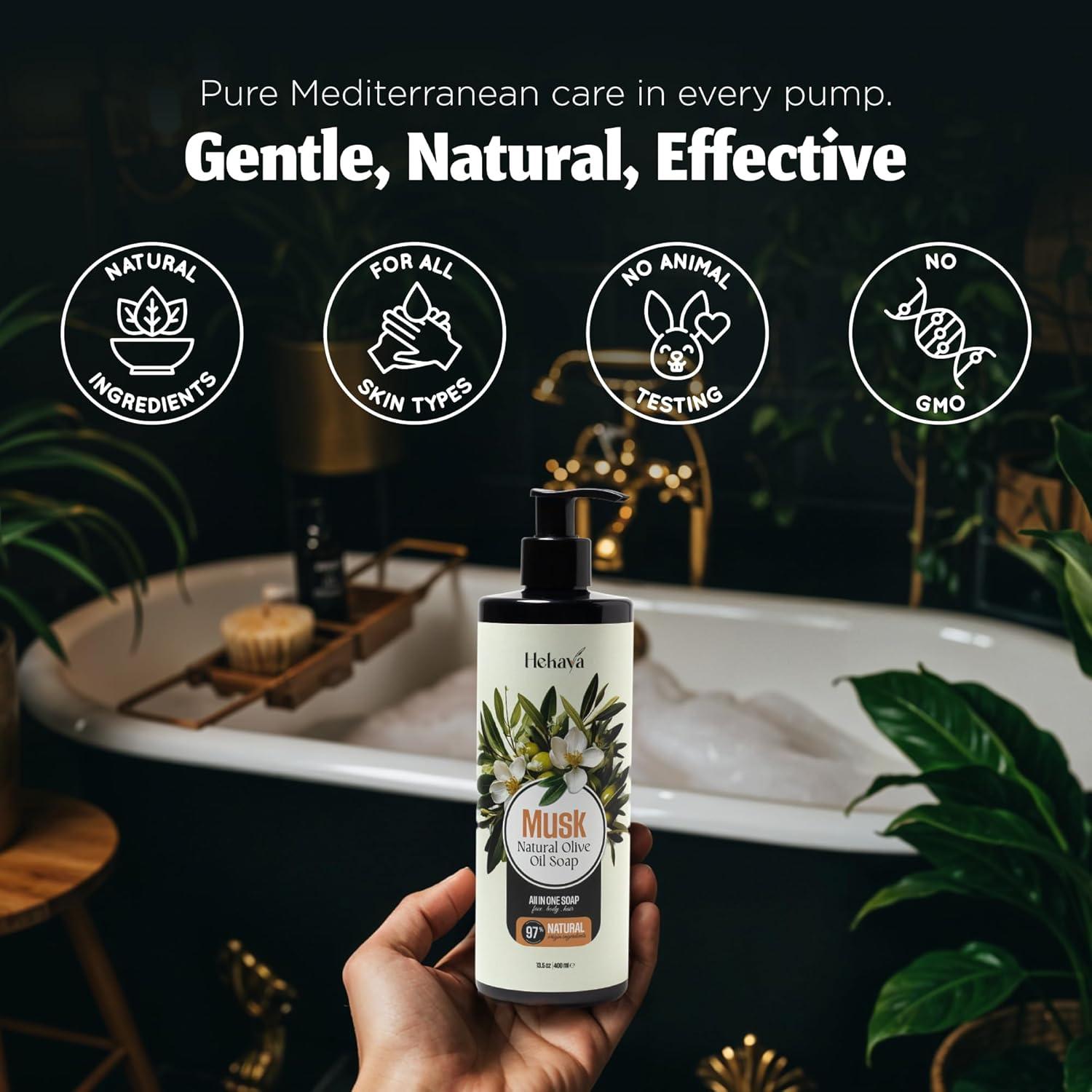 Jabón Líquido Natural Hekaya 400ml - Aceite de Oliva y Almizcle