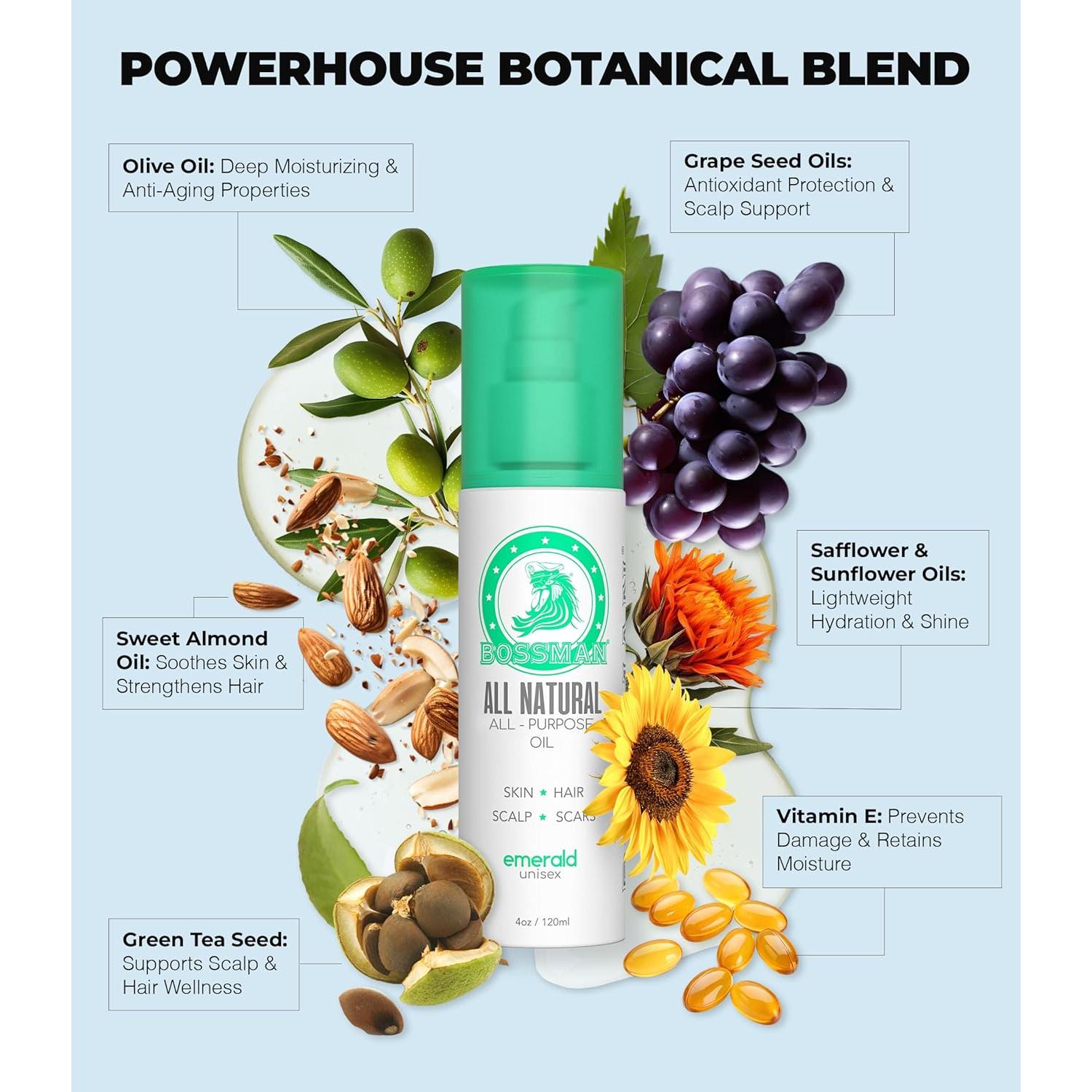 Aceite Hidratante Bossman 118 ml - Esencia Esmeralda Té Verde