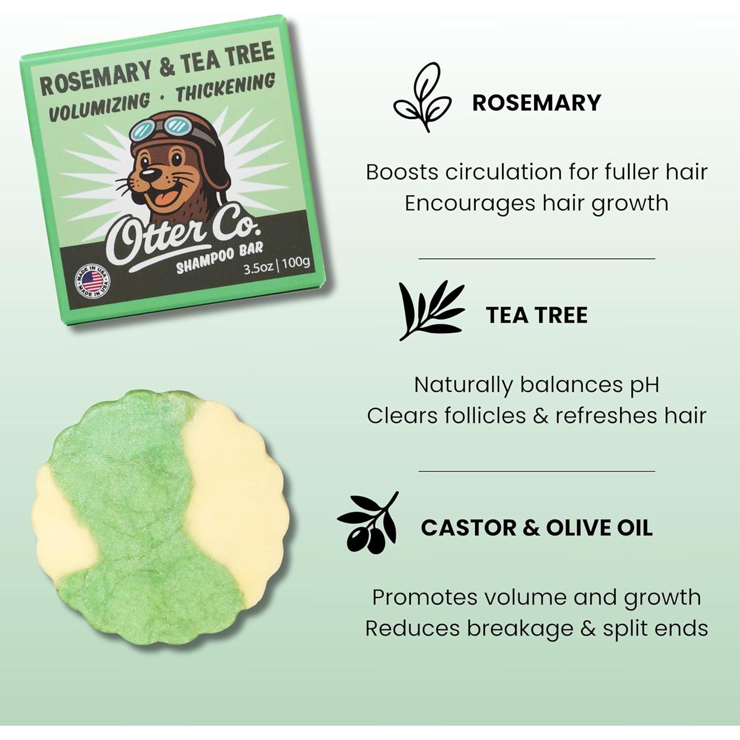 Barra de champú volumizante Otter Co. - Romero y árbol de té - Vegano