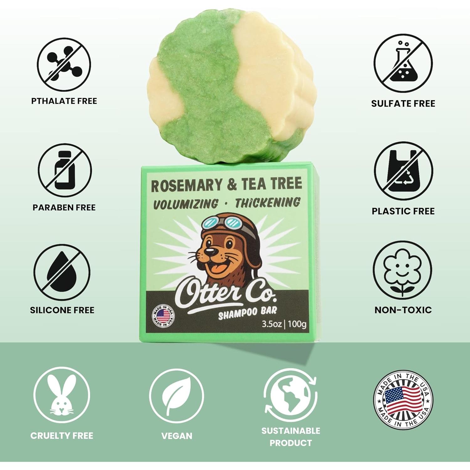 Barra de champú volumizante Otter Co. - Romero y árbol de té - Vegano