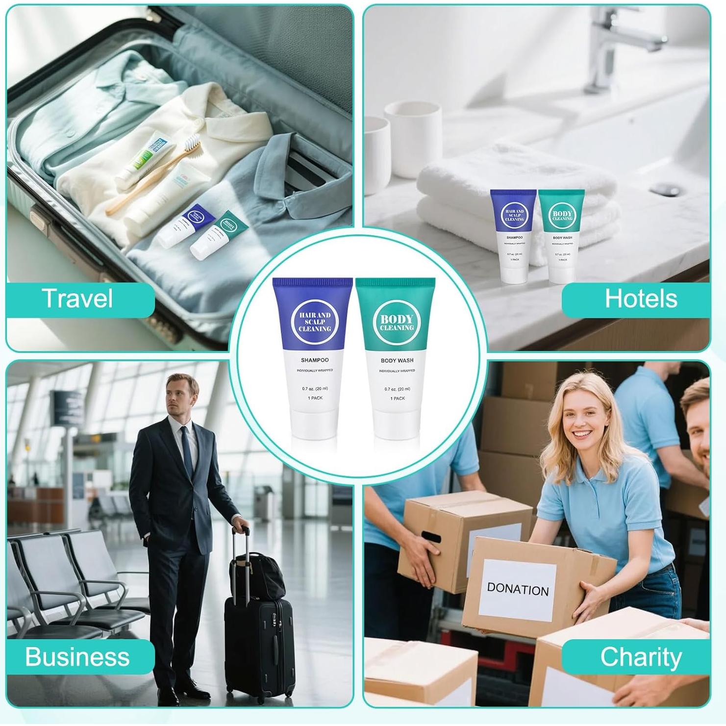 Juego de Champú y Gel de Baño de Viaje RSQAZQ - 20 ml - 20 Paquete