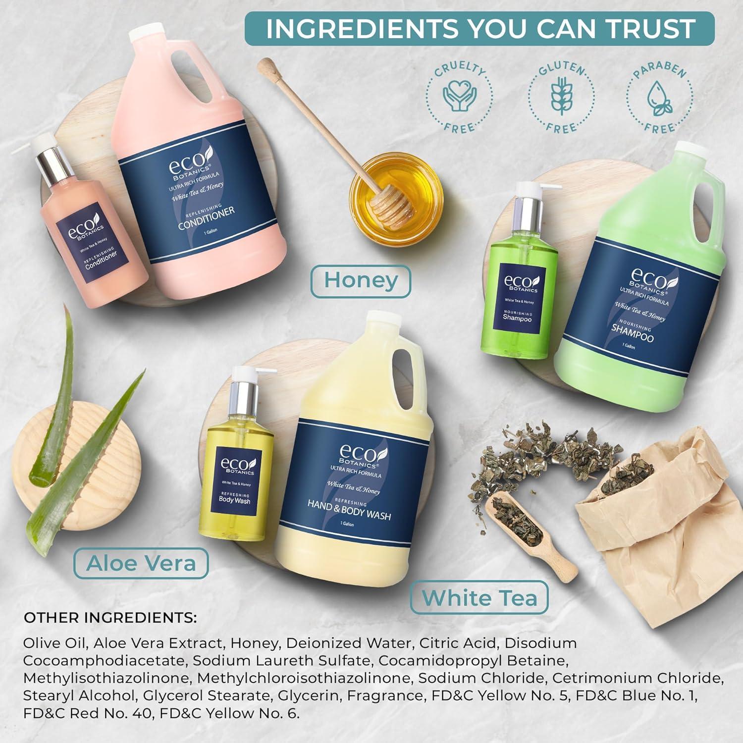 Kit de Amenidades Eco Botánicos 1-Shoppe - Champú, Acondicionador y Gel de Baño 3 Galones