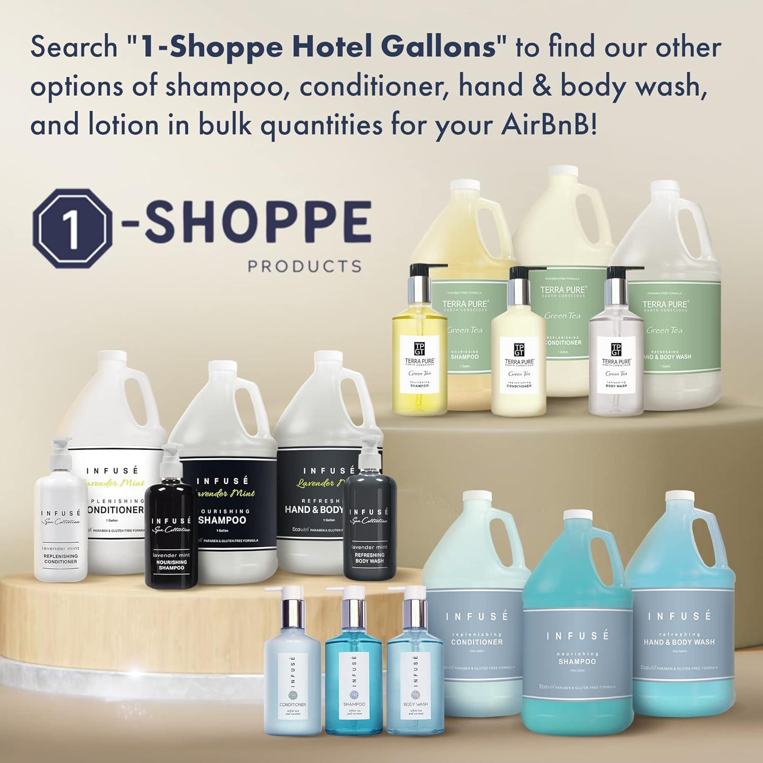 Kit de Amenidades Eco Botánicos 1-Shoppe - Champú, Acondicionador y Gel de Baño 3 Galones