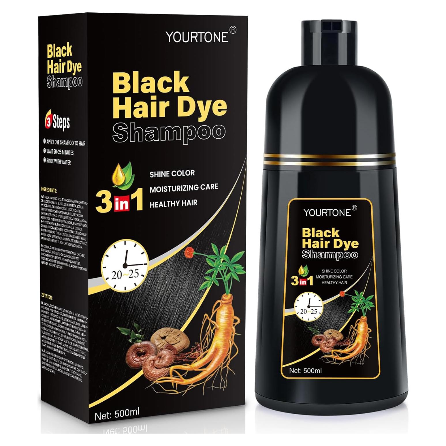 Champú Tinte Negro 3-en-1 YOURTONE 478.74 ml Sin Amoníaco