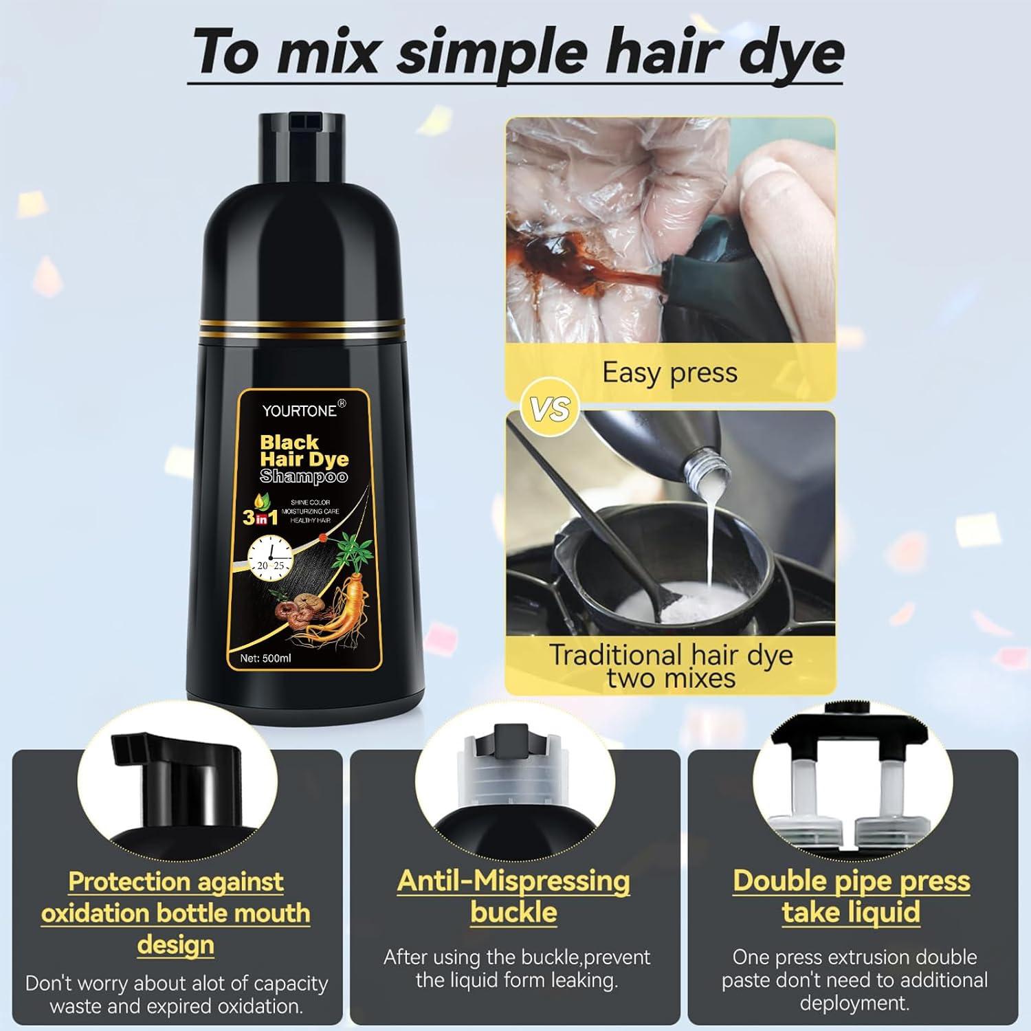 Champú Tinte Negro 3-en-1 YOURTONE 478.74 ml Sin Amoníaco