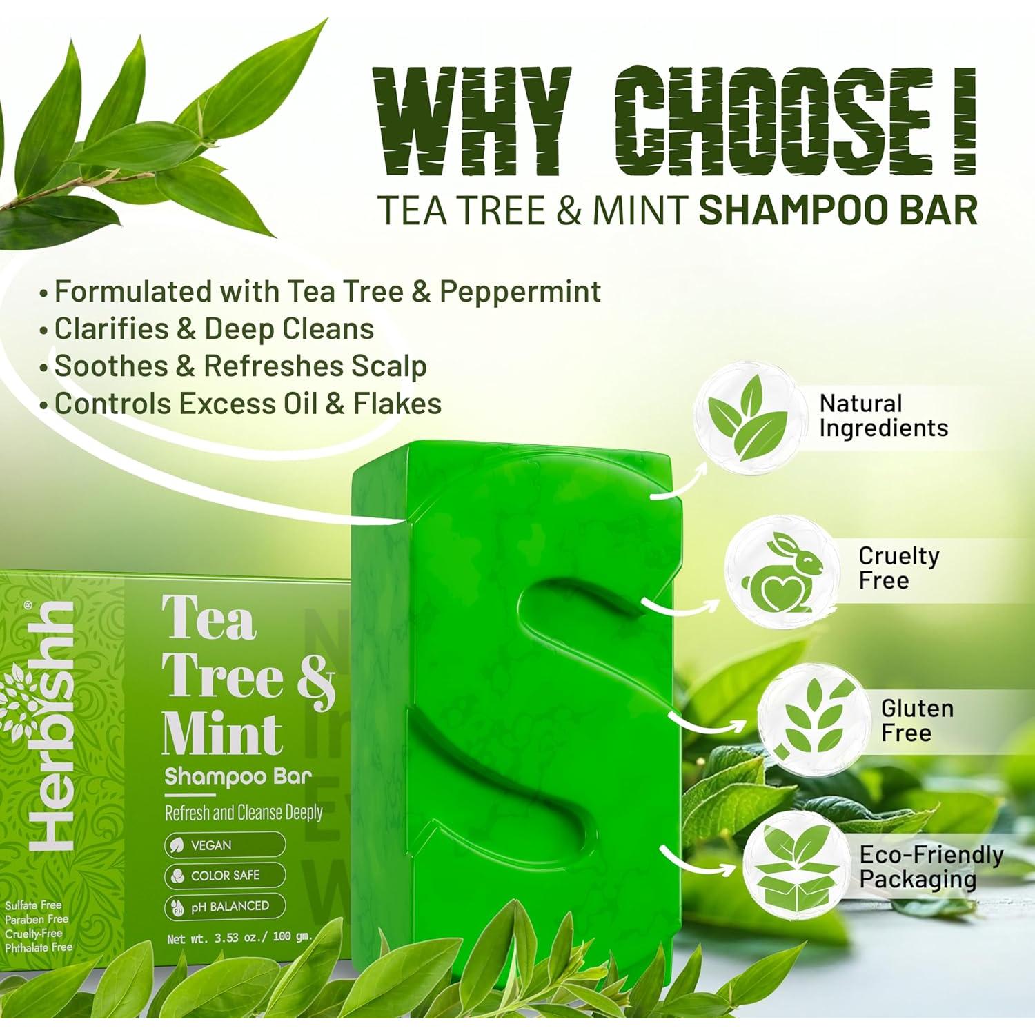 Champú Sólido Herbishh de Árbol de Té y Menta 100g - Limpieza Profunda