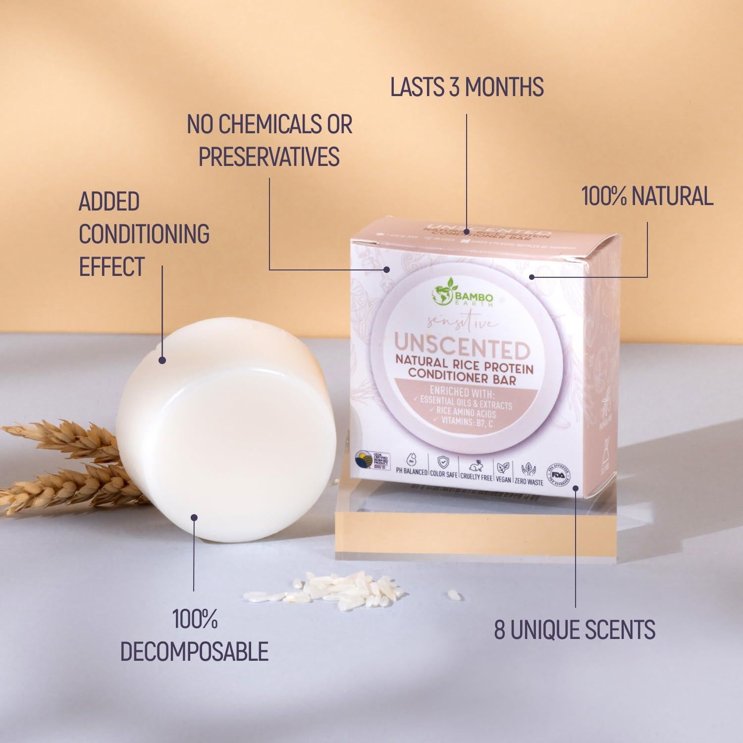 Barra Acondicionadora Sin Fragancia BAMBOEARTH 91g - Hidratación Profunda