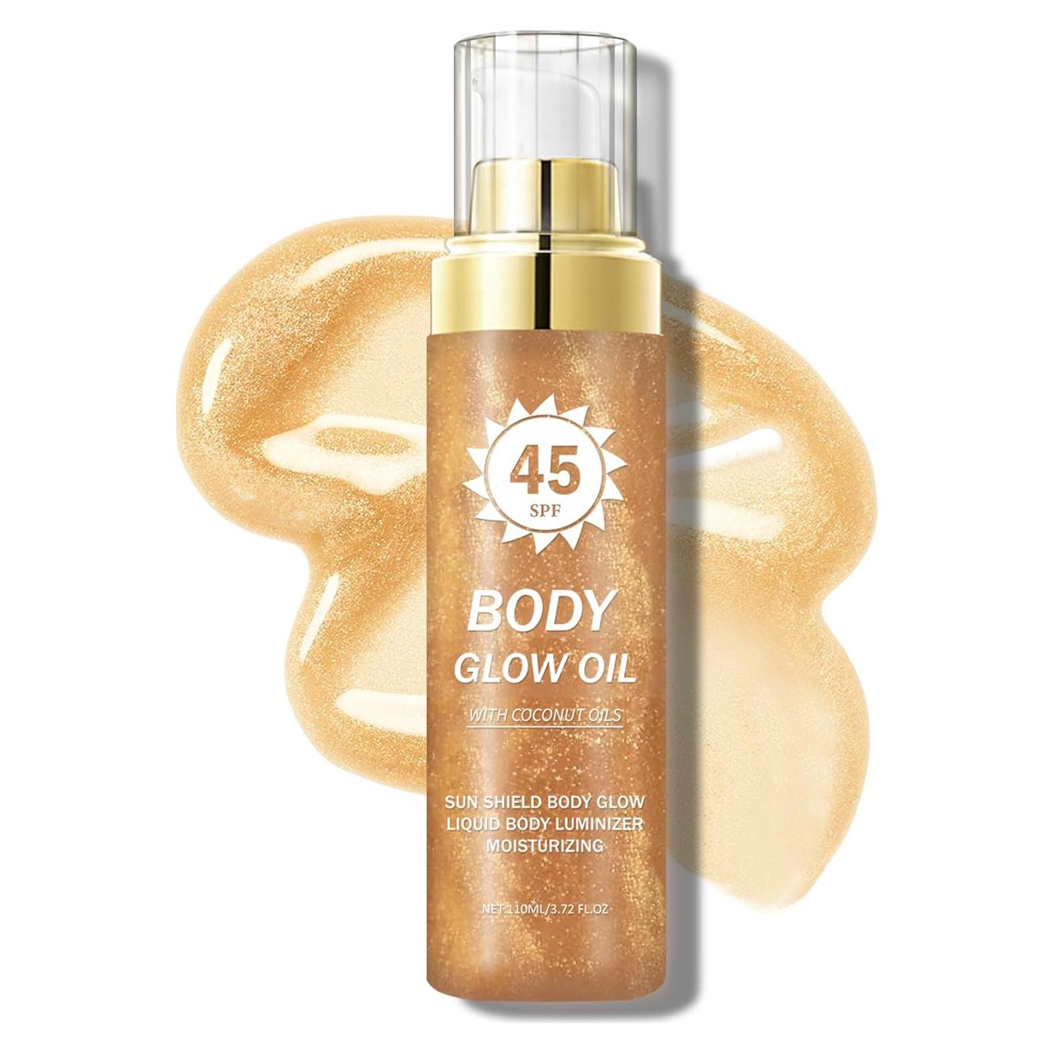 Aceite Bronceador QIUFSSE con Brillos y Coco SPF 45 109.8 ml