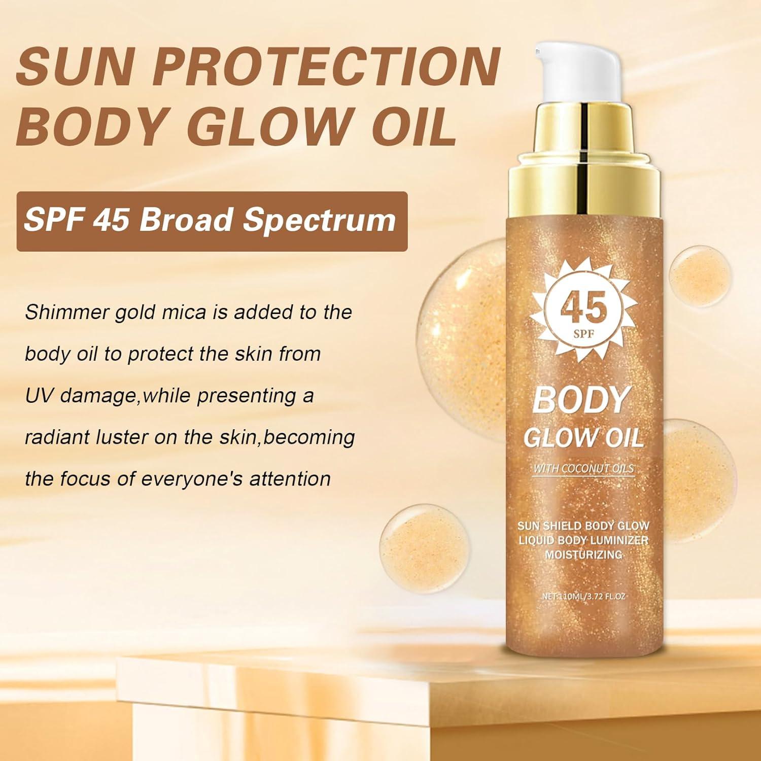 Aceite Bronceador QIUFSSE con Brillos y Coco SPF 45 109.8 ml